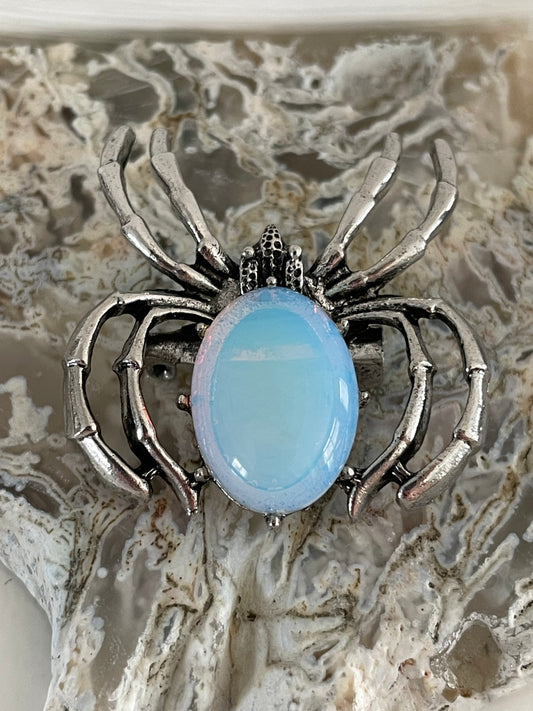 Opalite Spider | Silver Tone Pendant Brooch