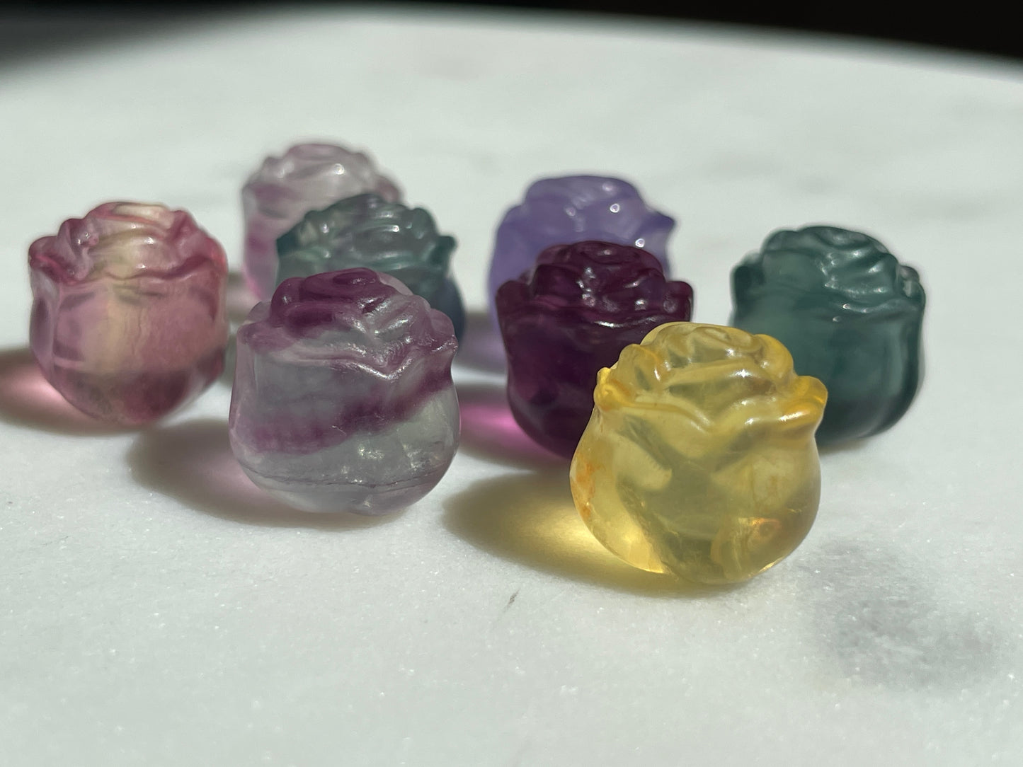 One (1) Mini Fluorite Crystal Carving | Rose | Intuitively Chosen
