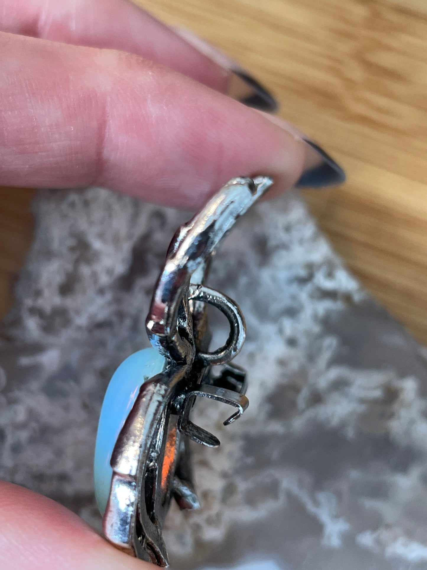 Opalite Spider | Silver Tone Pendant Brooch