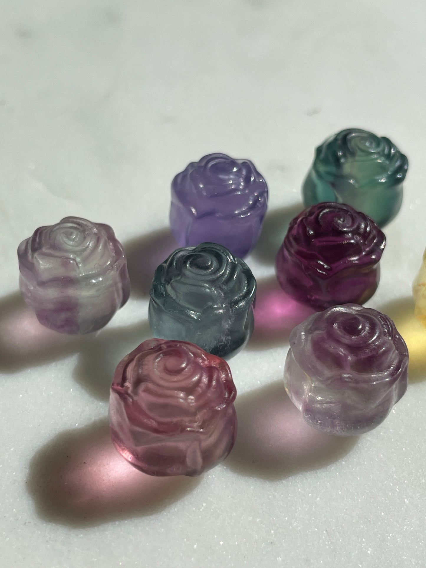 One (1) Mini Fluorite Crystal Carving | Rose | Intuitively Chosen
