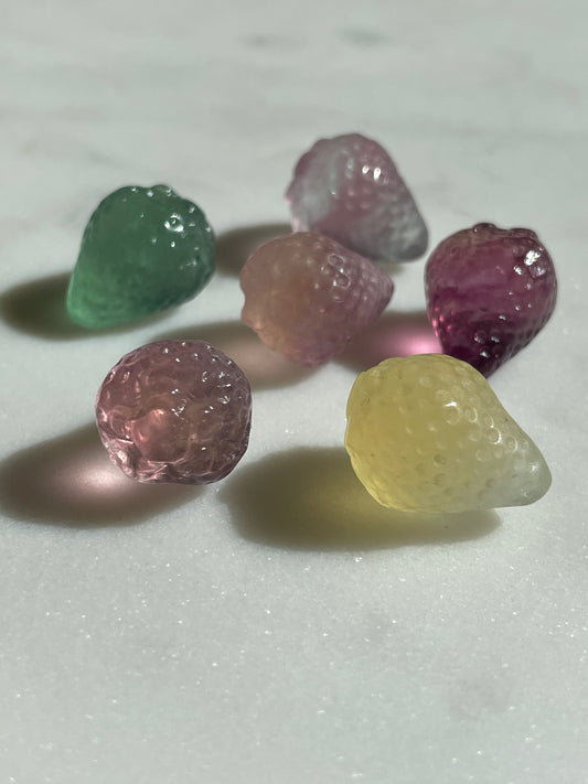 One (1) Mini Fluorite Crystal Carving | Strawberry | Intuitively Chosen