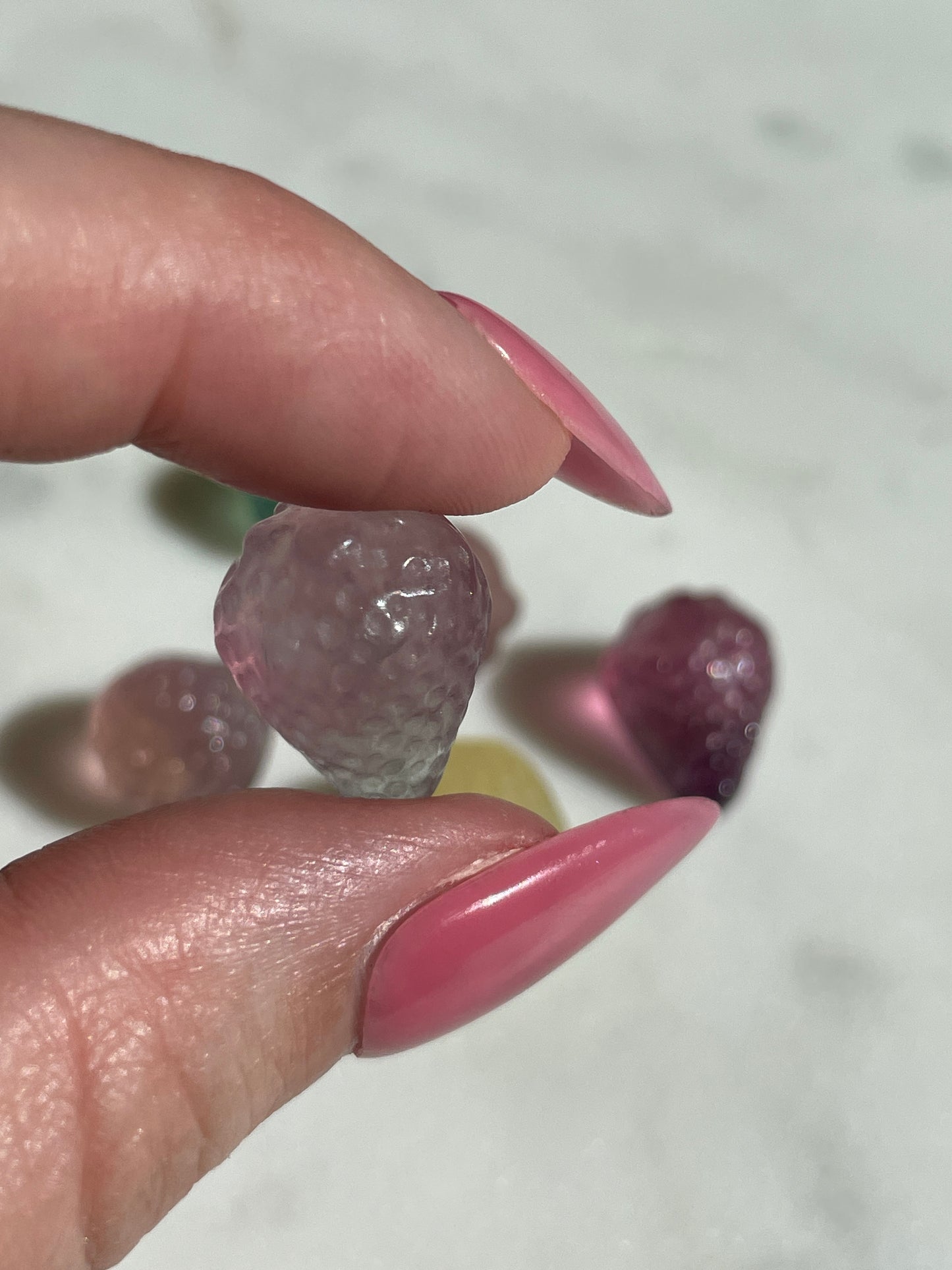 One (1) Mini Fluorite Crystal Carving | Strawberry | Intuitively Chosen