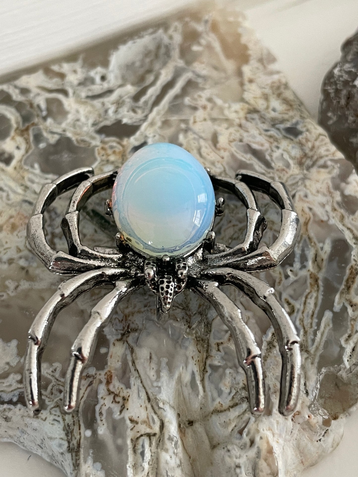 Opalite Spider | Silver Tone Pendant Brooch