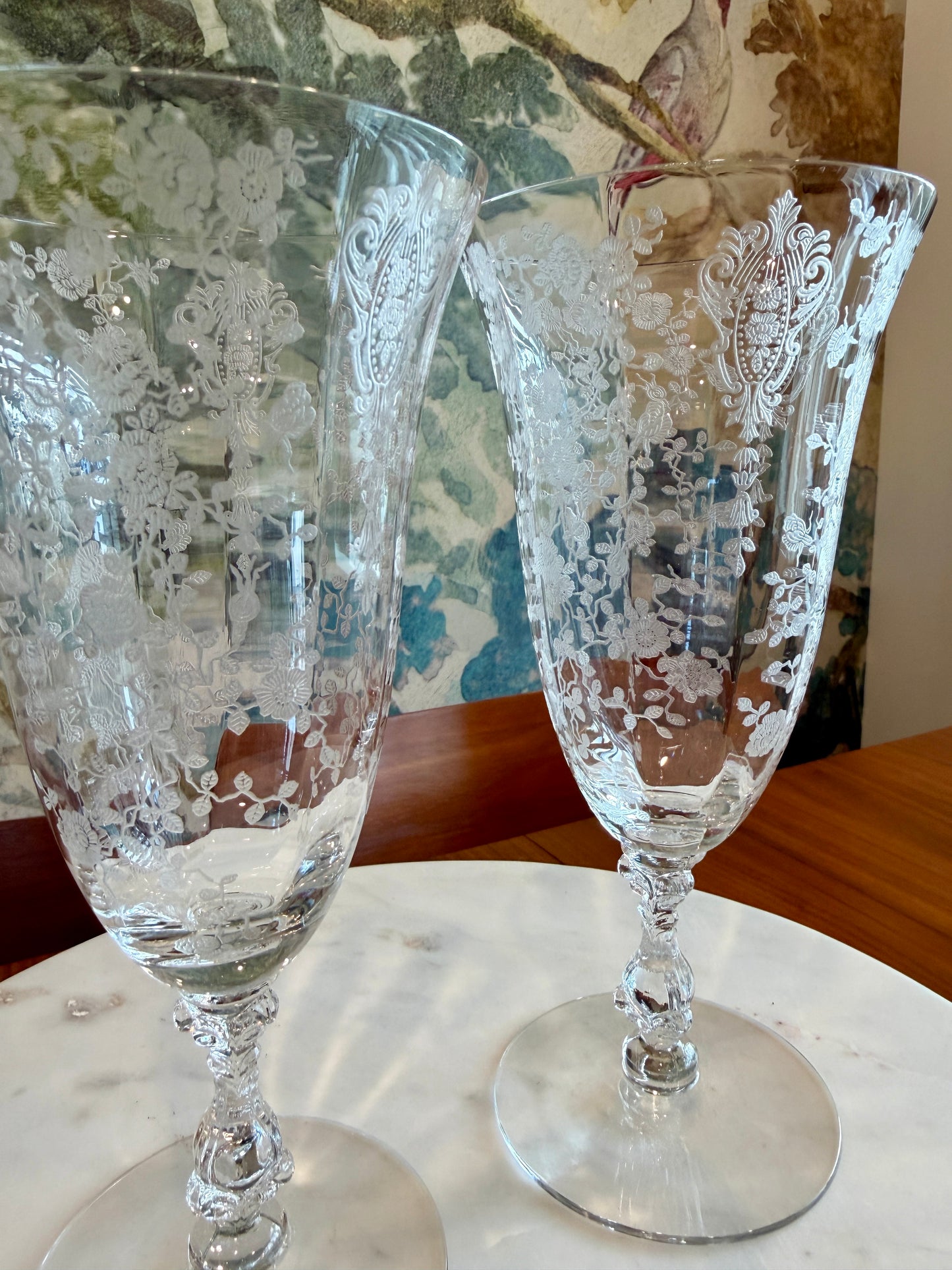 Vintage Cambridge Rose Point Etched Footed Iced Tea Tumbler | circa 1930s-1950s | Made in U.S.A