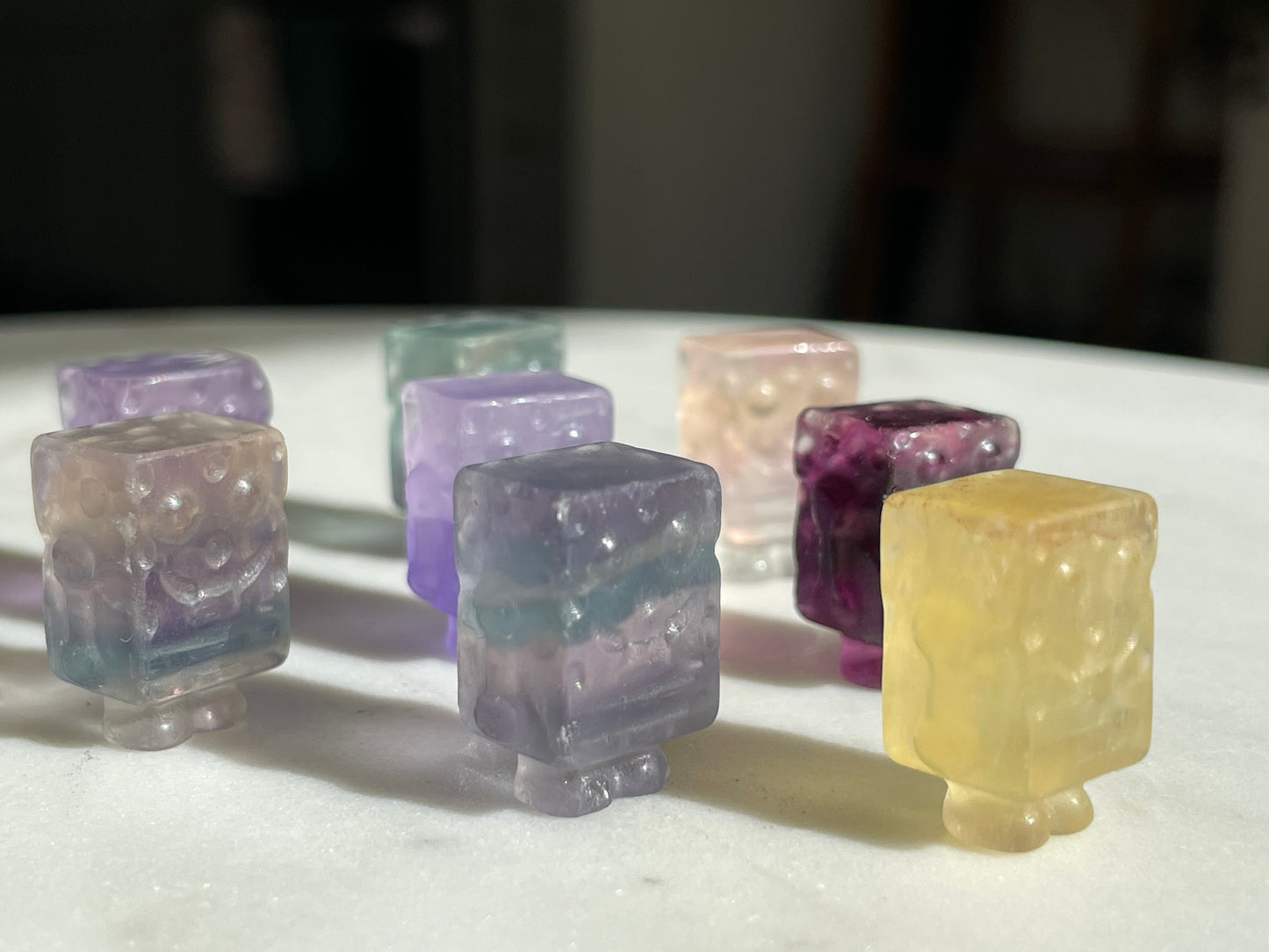 One (1) Mini Fluorite Spongebob Squarepants Crystal Carving | Intuitively Chosen