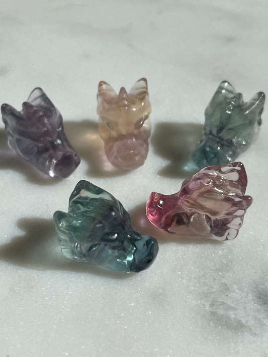 One (1) Mini Fluorite Crystal Carving | Dragon Skull | Intuitively Chosen