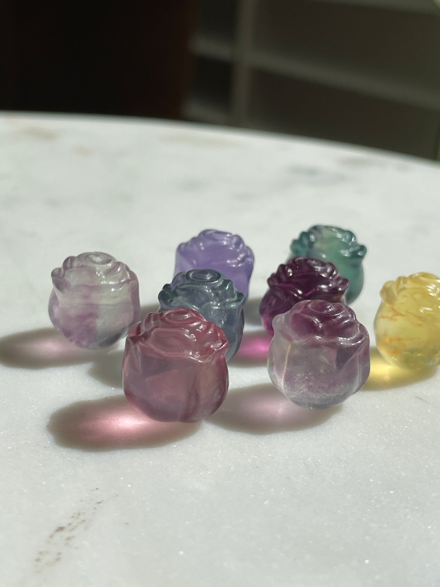 One (1) Mini Fluorite Crystal Carving | Rose | Intuitively Chosen