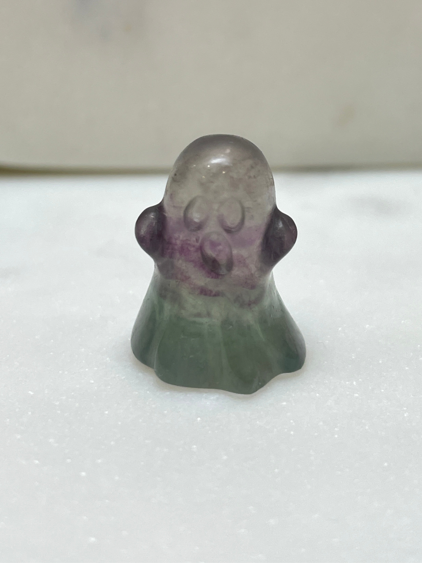 Mini crystal ghost carving fluorite crystal tiny display natural halloween decor spooky season gift for witch altar piece dia de los muertos ofrenda candy fluorite ghost polished crystal carving