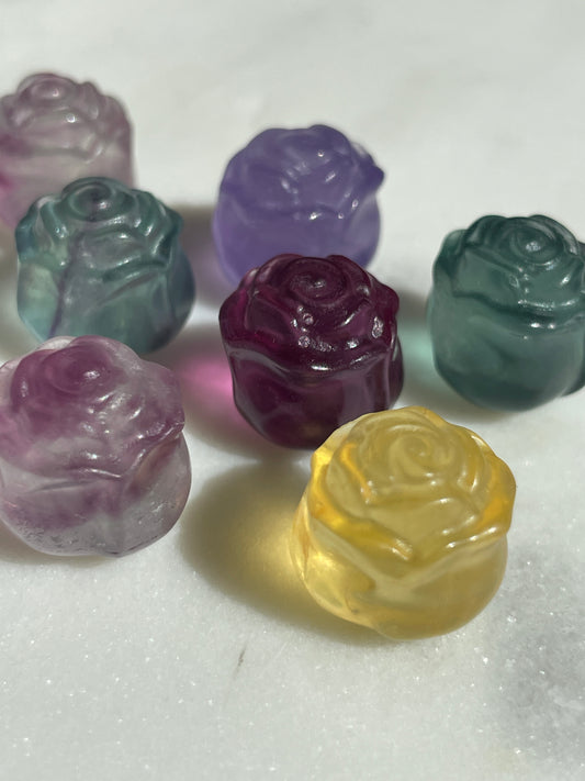 One (1) Mini Fluorite Crystal Carving | Rose | Intuitively Chosen