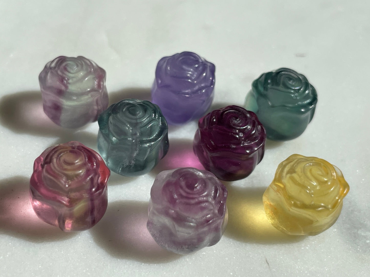 One (1) Mini Fluorite Crystal Carving | Rose | Intuitively Chosen