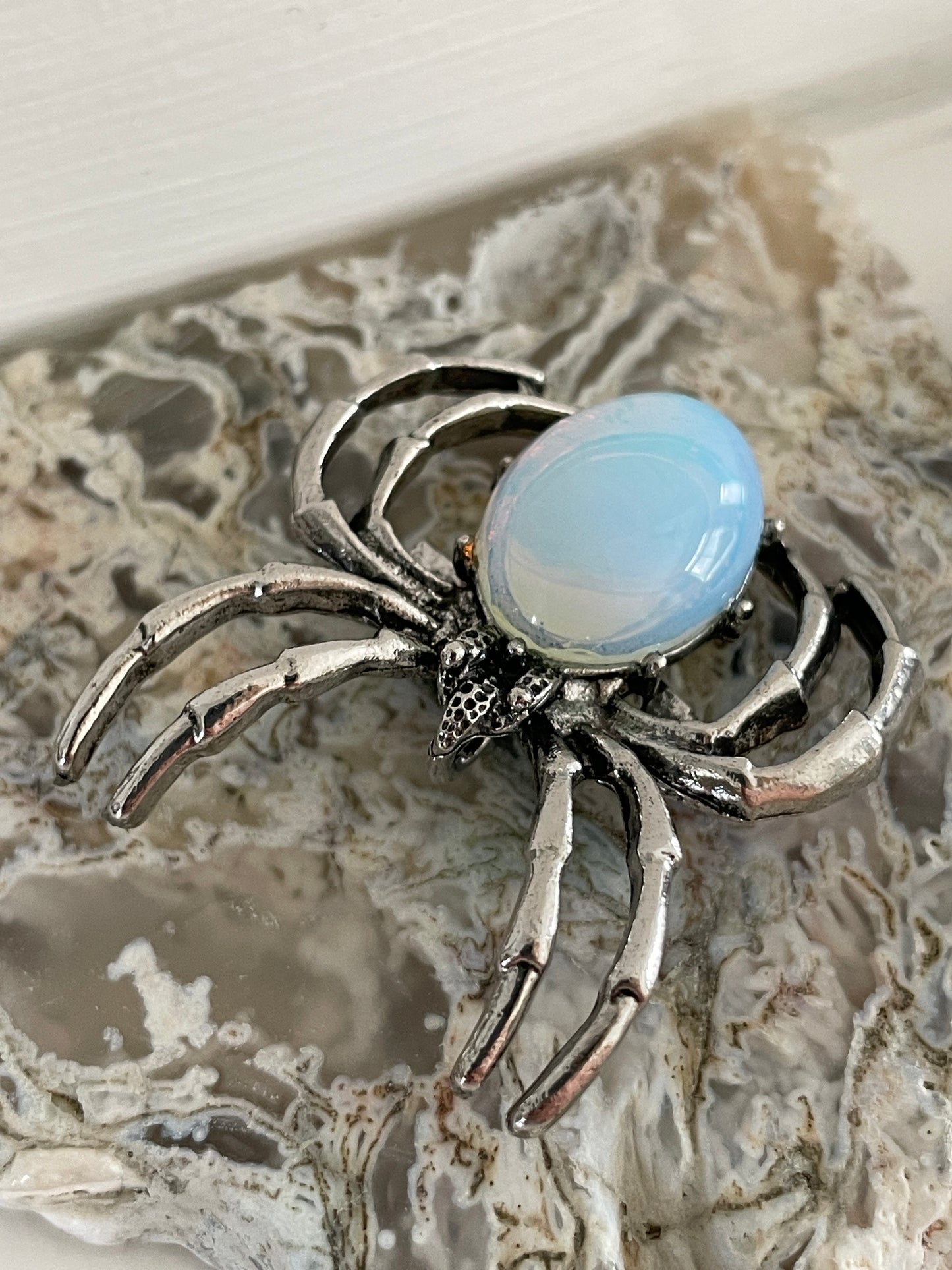 Opalite Spider | Silver Tone Pendant Brooch