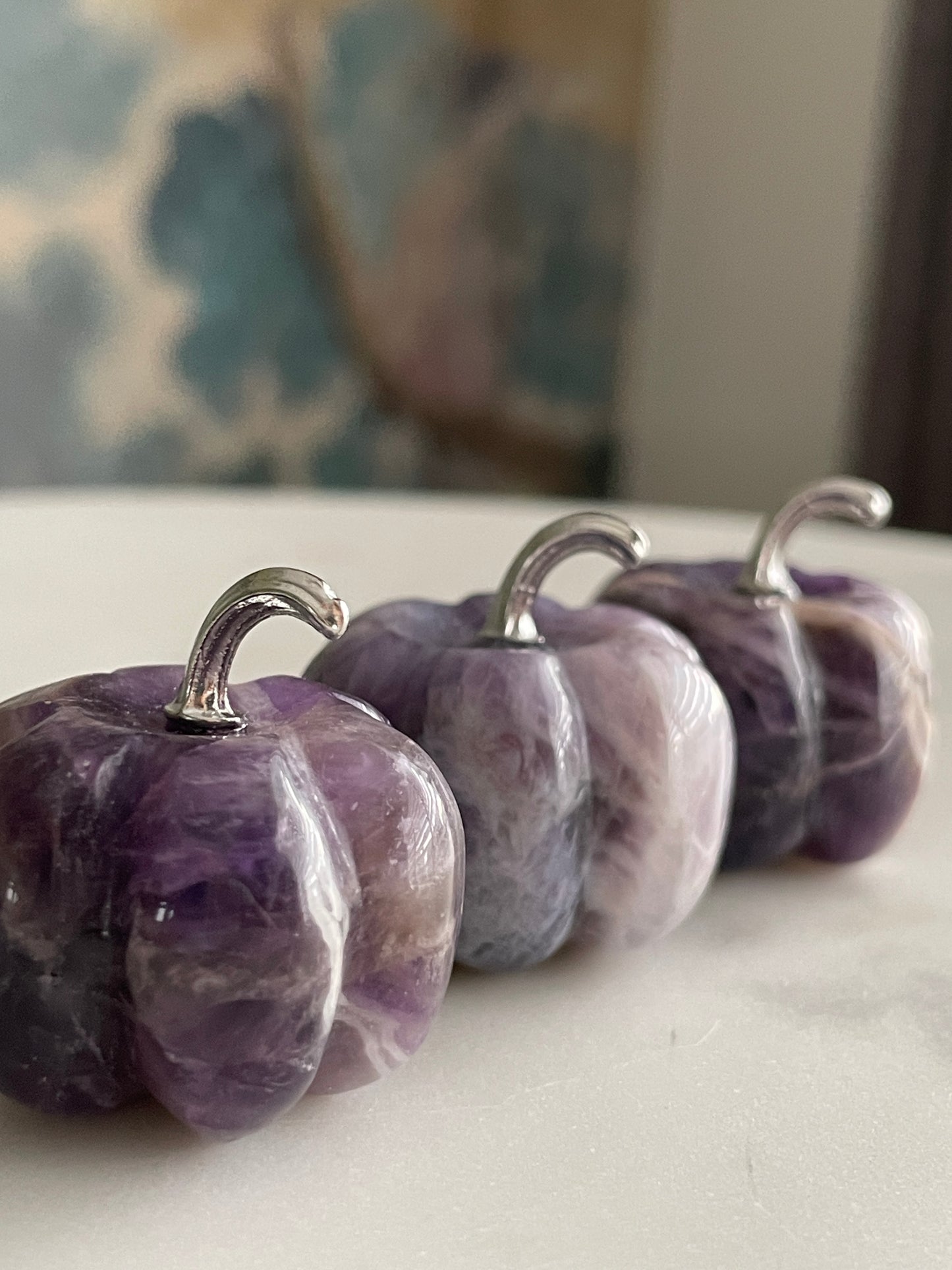 Pumpkin carving natural amethyst crystal display halloween crystal dream amethyst pumpkin carving polished crystal 1 inch pumpkin small purple pumpkin fall decor autumn display