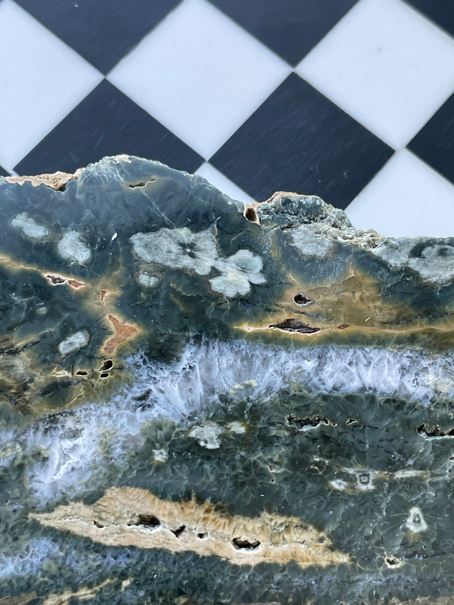 ocean jasper slab quartz polished raw drusy druzy green beige brown white clear crystal statement piece natural home decor altar display mineral rock stone gift