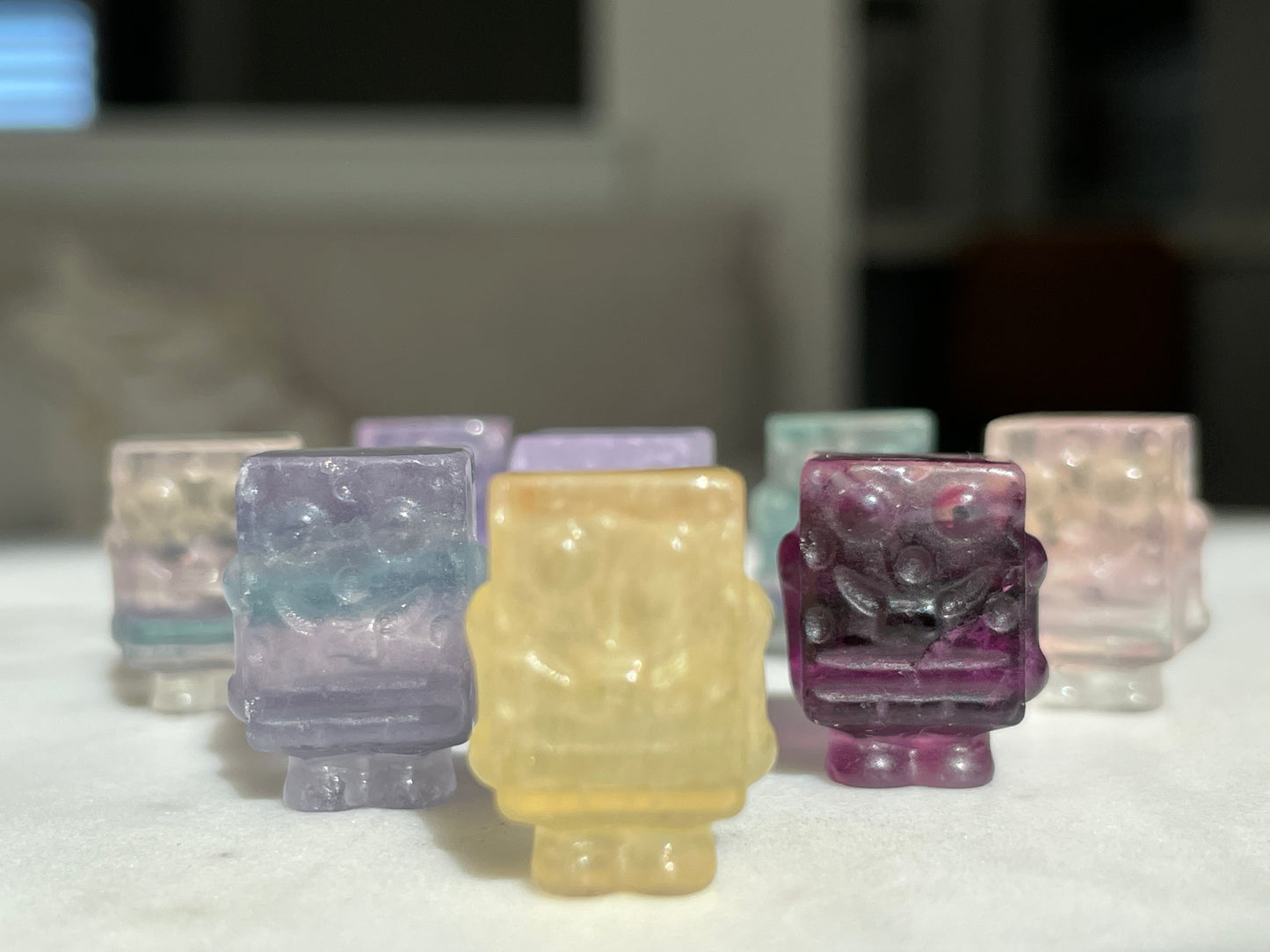 One (1) Mini Fluorite Spongebob Squarepants Crystal Carving | Intuitively Chosen