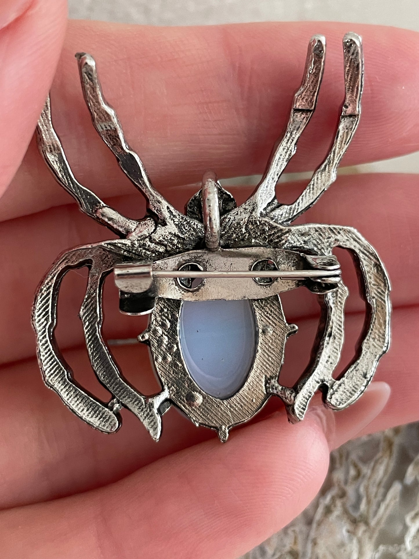 Opalite Spider | Silver Tone Pendant Brooch