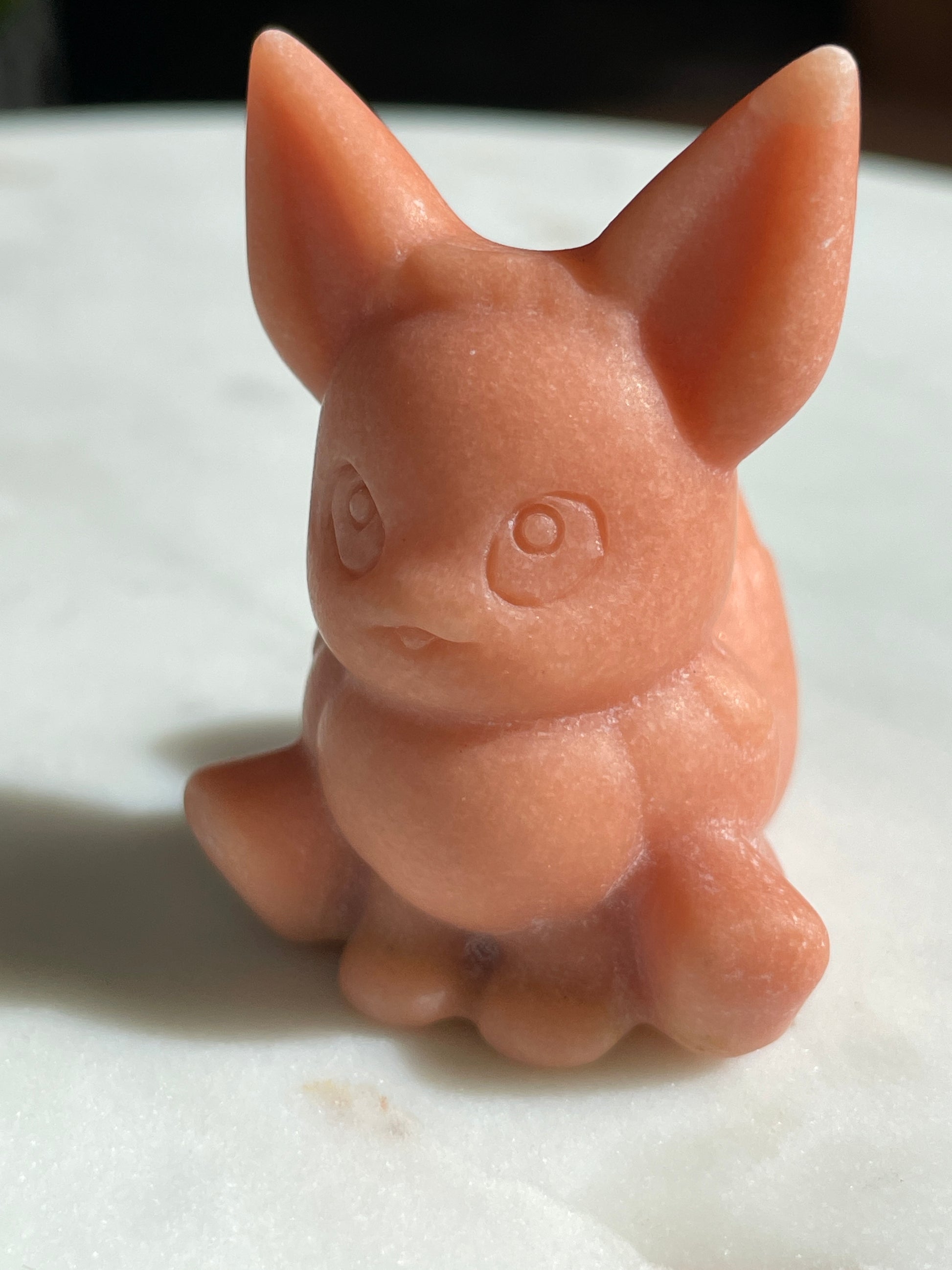 Pokémon figurine Evee carving jade crystal Evee orange jade display collectible pokemon natural crystal orange jade Pokemon decor Evee stocking stuffer pokemon gift