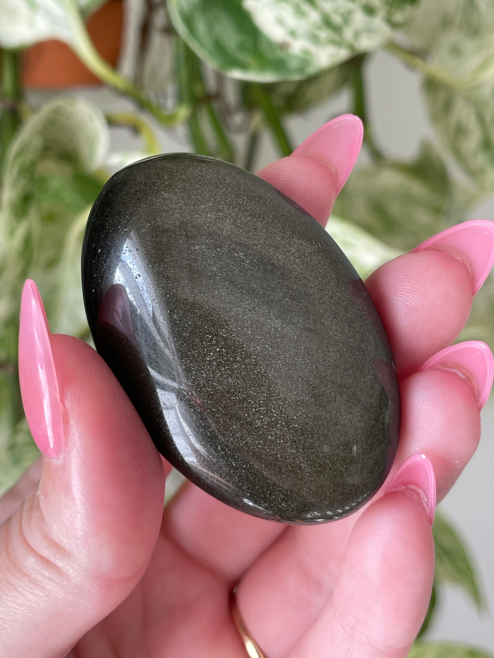 Meditation Palm Stone Gold Sheen Obsidian Natural Crystal Energy Work Tool Spiritual Practice Aid Personal Transformation Guide Sacred Space Essential Smooth Polished Surface Perfect Size Daily Ritual Companion Manifestation Support Crystal