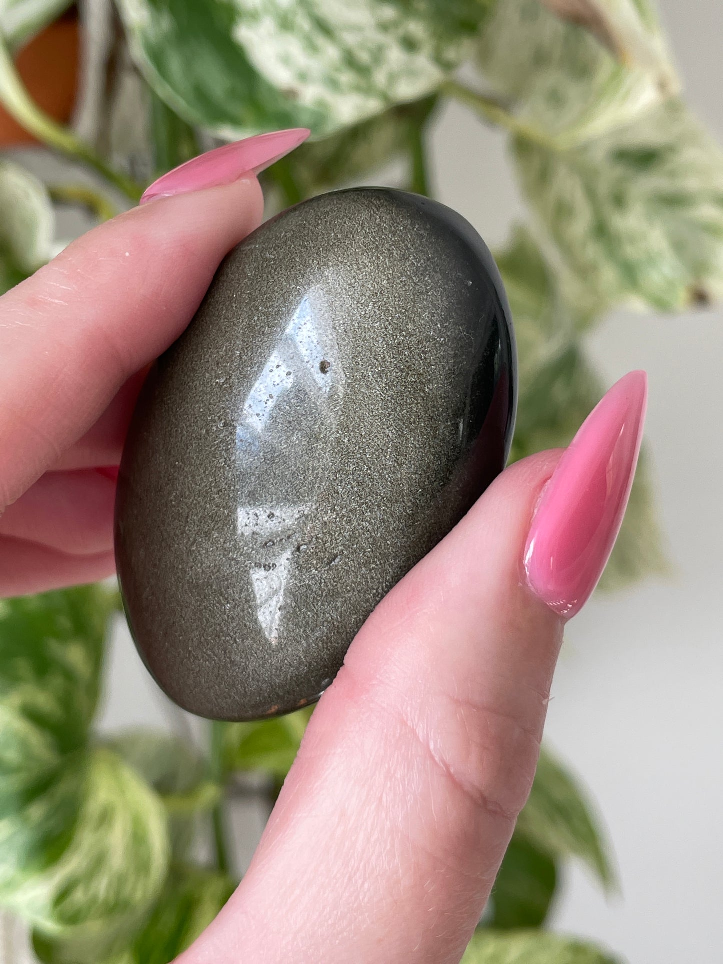 Energy Work Crystal Gold Sheen Obsidian Palm Stone Natural Shimmer Surface Meditation Practice Tool Sacred Space Essential Perfect Size Daily Ritual Guide Crystal Healing Support Personal Transformation Aid Manifestation Work Spiritual