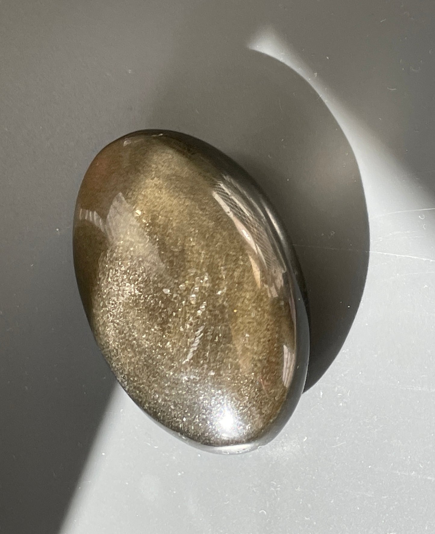 Energy Work Crystal Gold Sheen Obsidian Palm Stone Natural Shimmer Surface Meditation Practice Tool Sacred Space Essential Perfect Size Daily Ritual Guide Crystal Healing Support Personal Transformation Aid Manifestation Work Spiritual