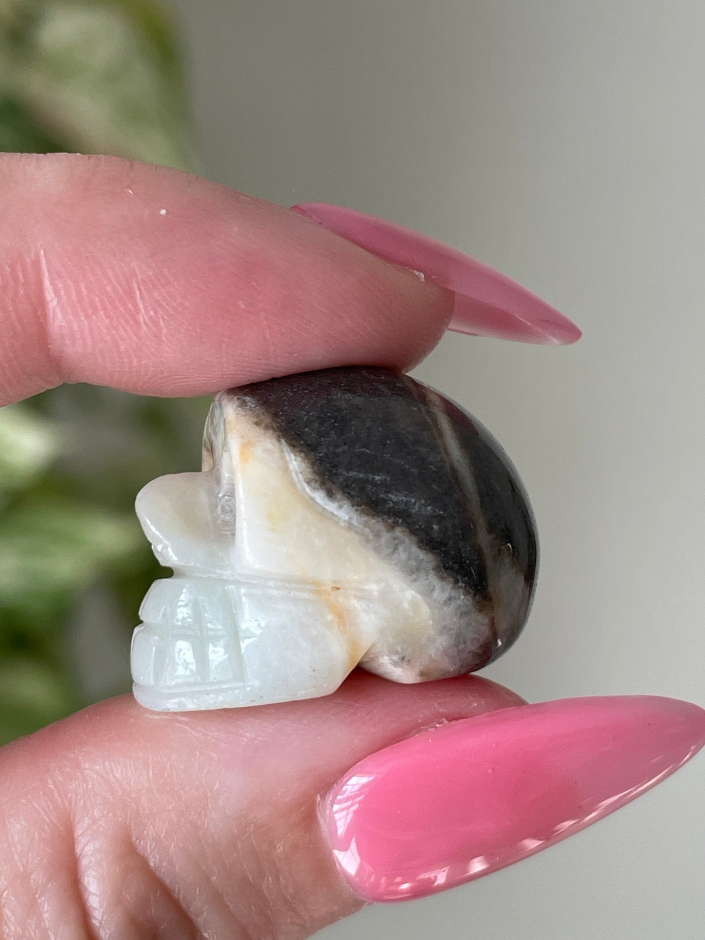 1-inch gemstone skull, natural druzy calcite crystal with druzy details.