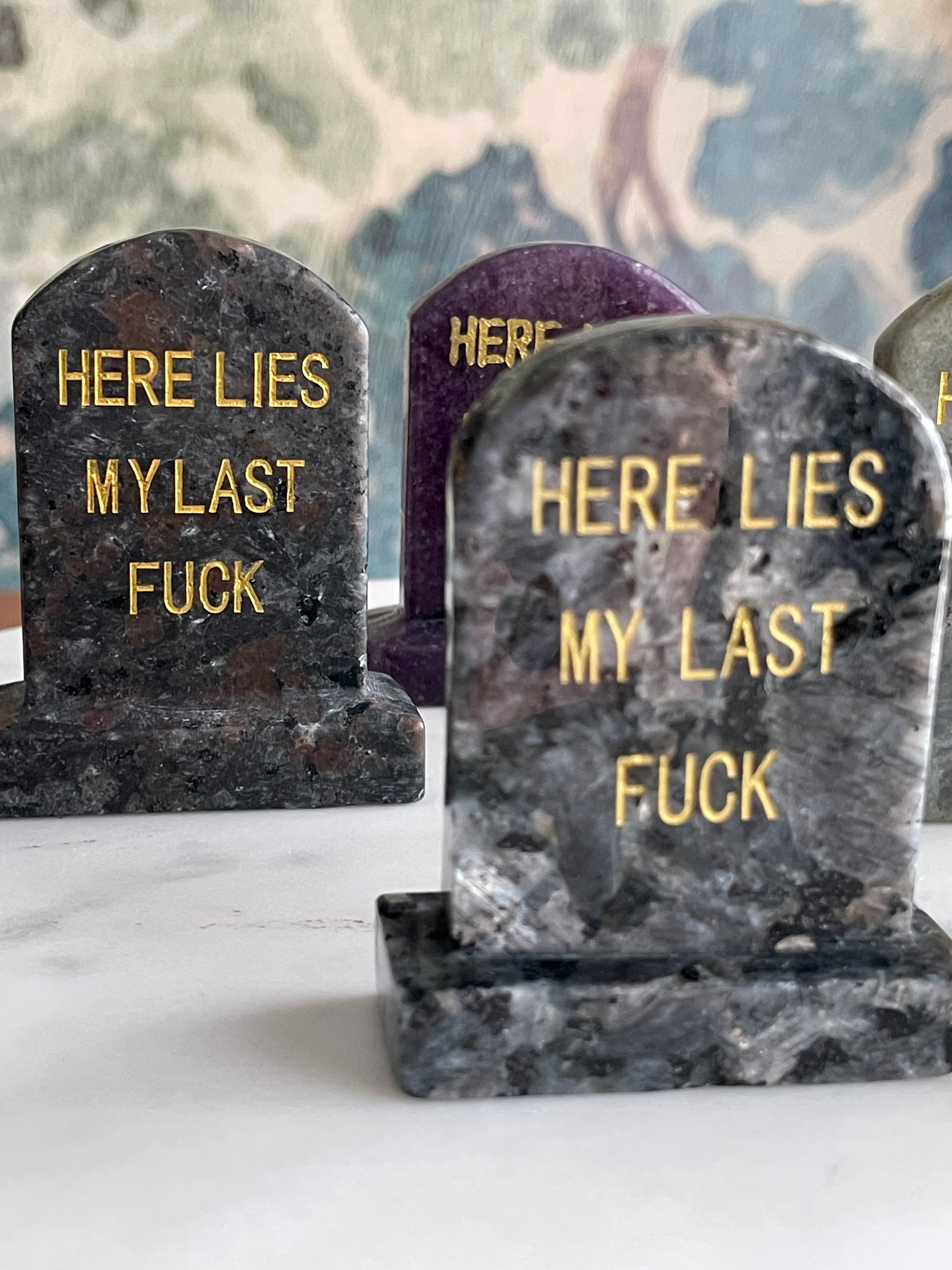 gravestone carving natural crystal carving funny halloween crystal here lies my last fuck headstone carving crystal tombstone 2.7 inch natural halloween decor