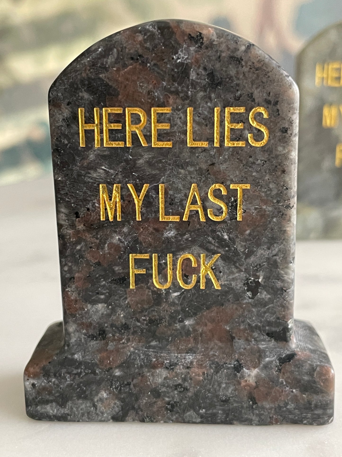 gravestone carving natural yooperlite crystal carving funny halloween crystal here lies my last fuck headstone carving crystal tombstone 2.7 inch natural halloween decor