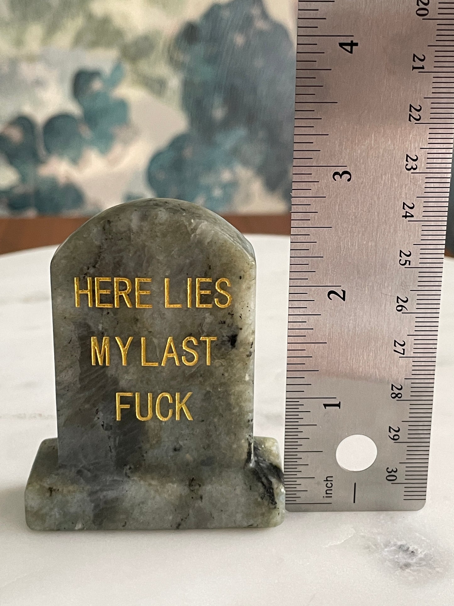 gravestone carving natural crystal carving funny halloween crystal here lies my last fuck headstone carving crystal tombstone 2.7 inch natural halloween decor