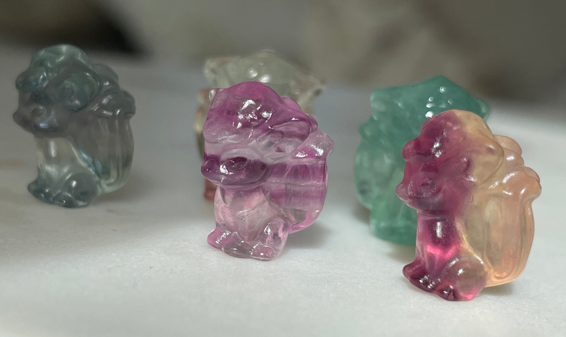 Pokémon figurine Vulpix carving fluorite tiny crystal Vulpix fluorite display collectible pokemon natural crystal rainbow fluorite multicolor Pokemon decor Vulpix stocking stuffer pokemon gift