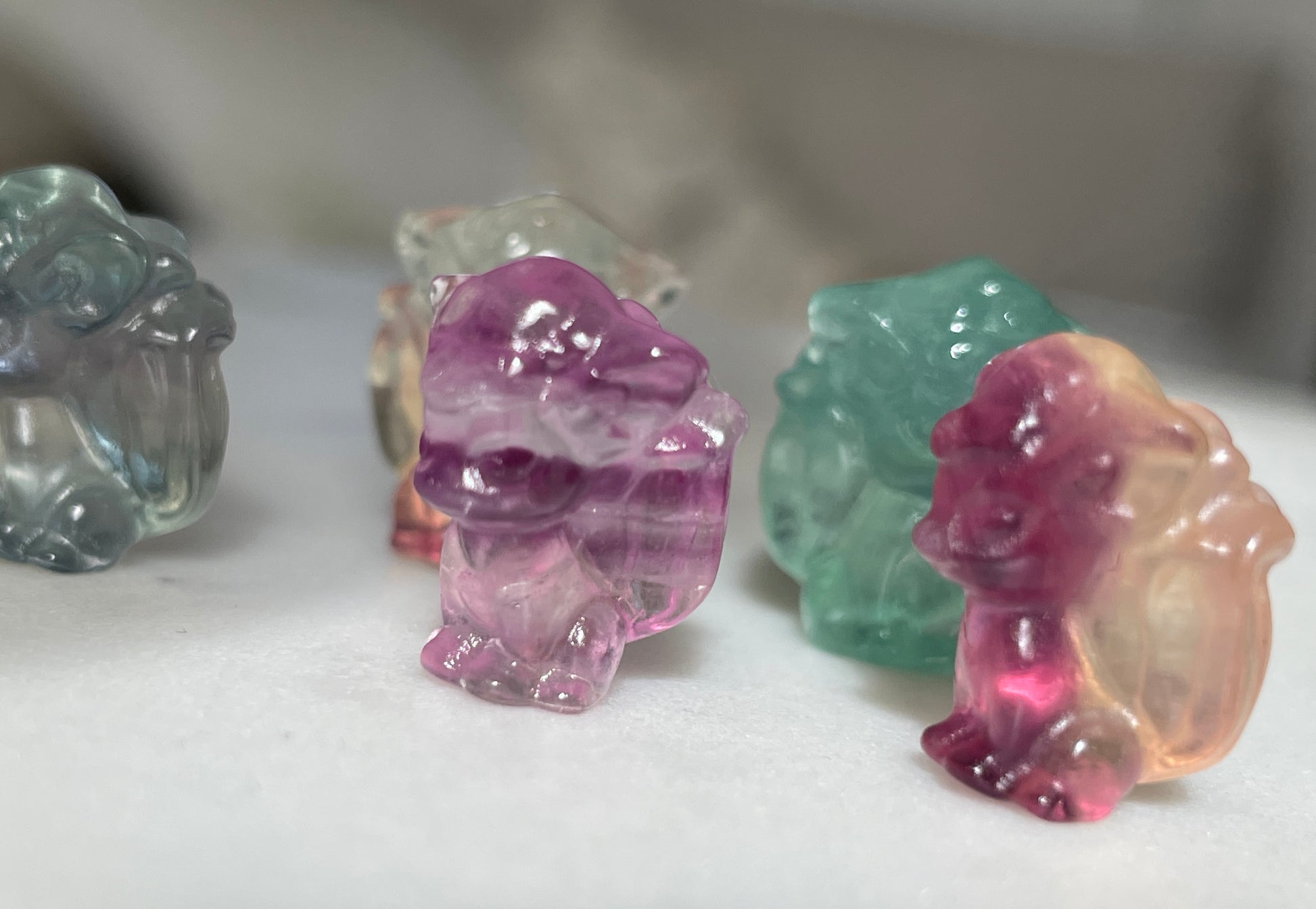 Pokémon figurine Vulpix carving fluorite tiny crystal Vulpix fluorite display collectible pokemon natural crystal rainbow fluorite multicolor Pokemon decor Vulpix stocking stuffer pokemon gift