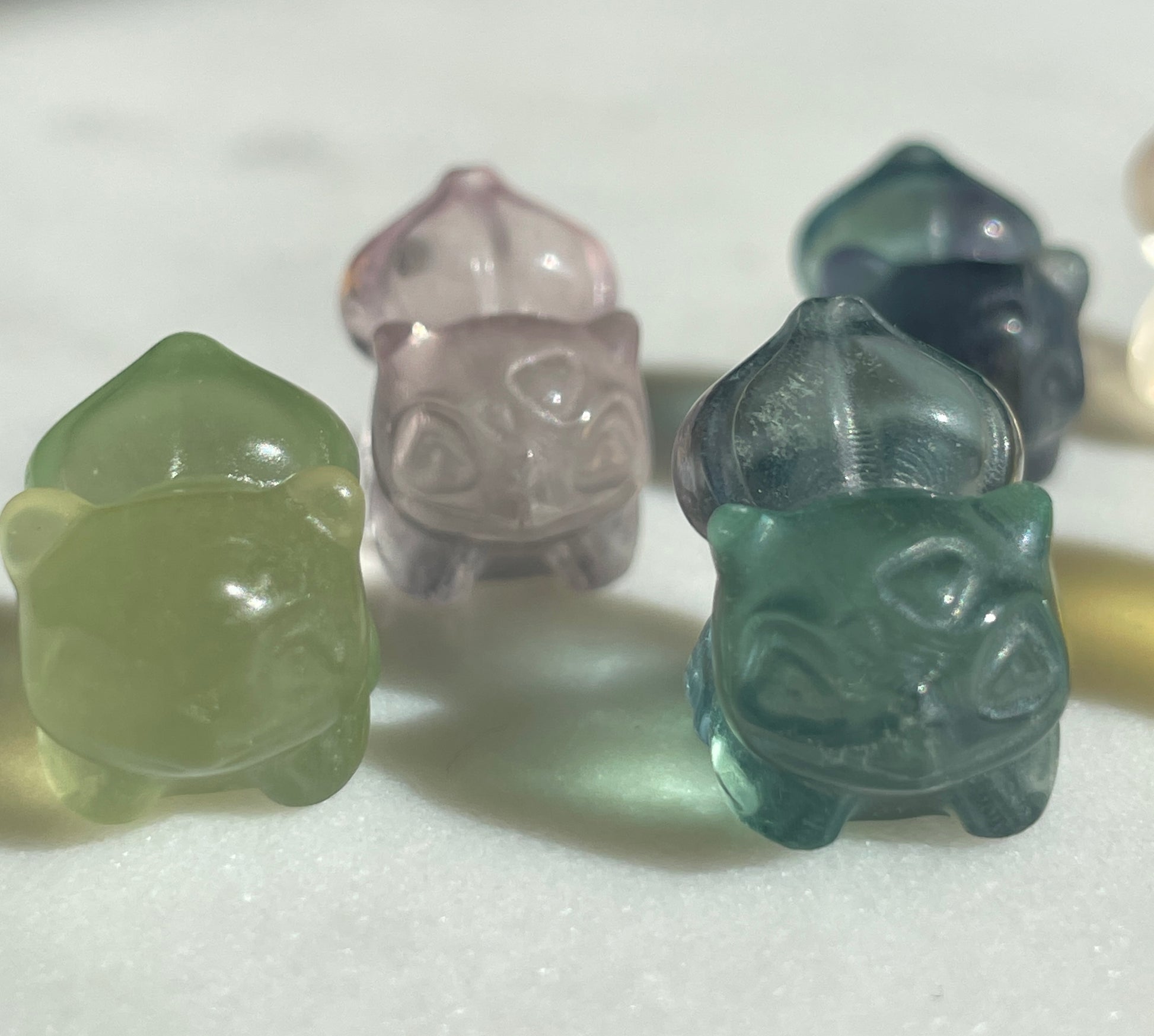 Pokémon figurine Bulbasaur carving fluorite tiny crystal bulbasaur fluorite display collectible pokemon natural crystal rainbow fluorite multicolor Pokemon decor bulbasaur stocking stuffer pokemon gift