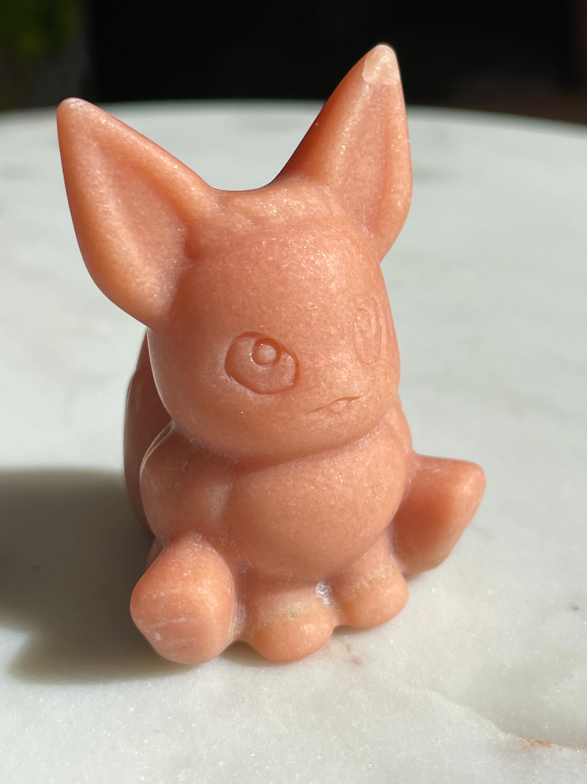 Pokémon figurine Evee carving jade crystal Evee orange jade display collectible pokemon natural crystal orange jade Pokemon decor Evee stocking stuffer pokemon gift