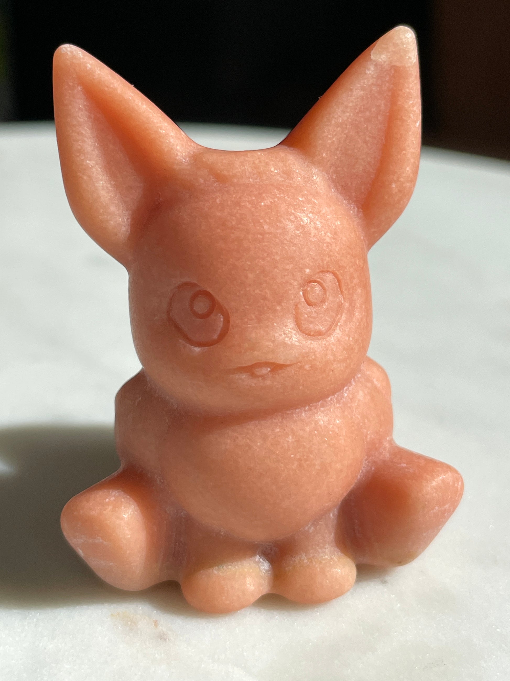 Pokémon figurine Evee carving jade crystal Evee orange jade display collectible pokemon natural crystal orange jade Pokemon decor Evee stocking stuffer pokemon gift