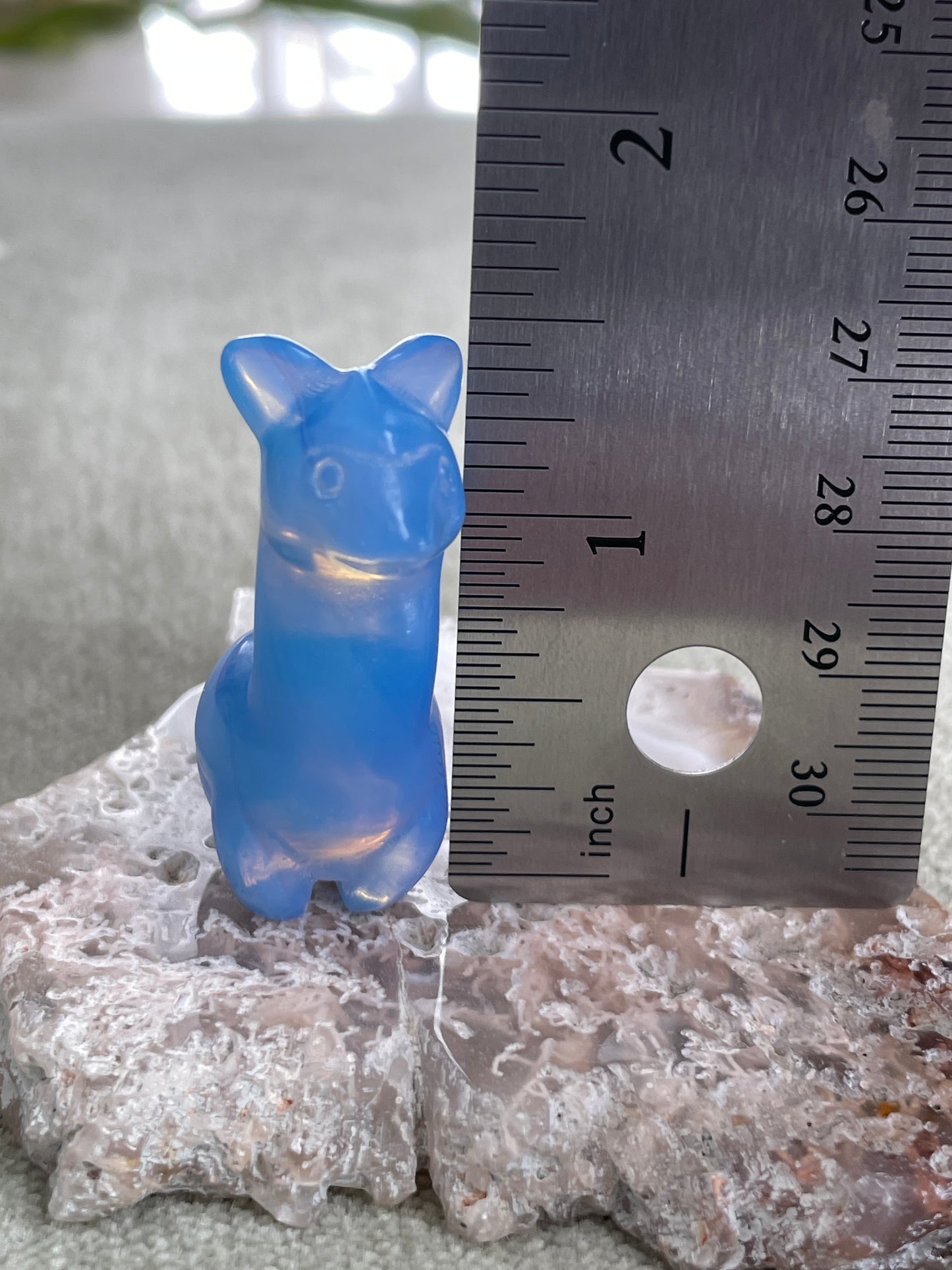 opalite llama carving, 1.4 inch blue crystal animal totem for communication and emotional clarity