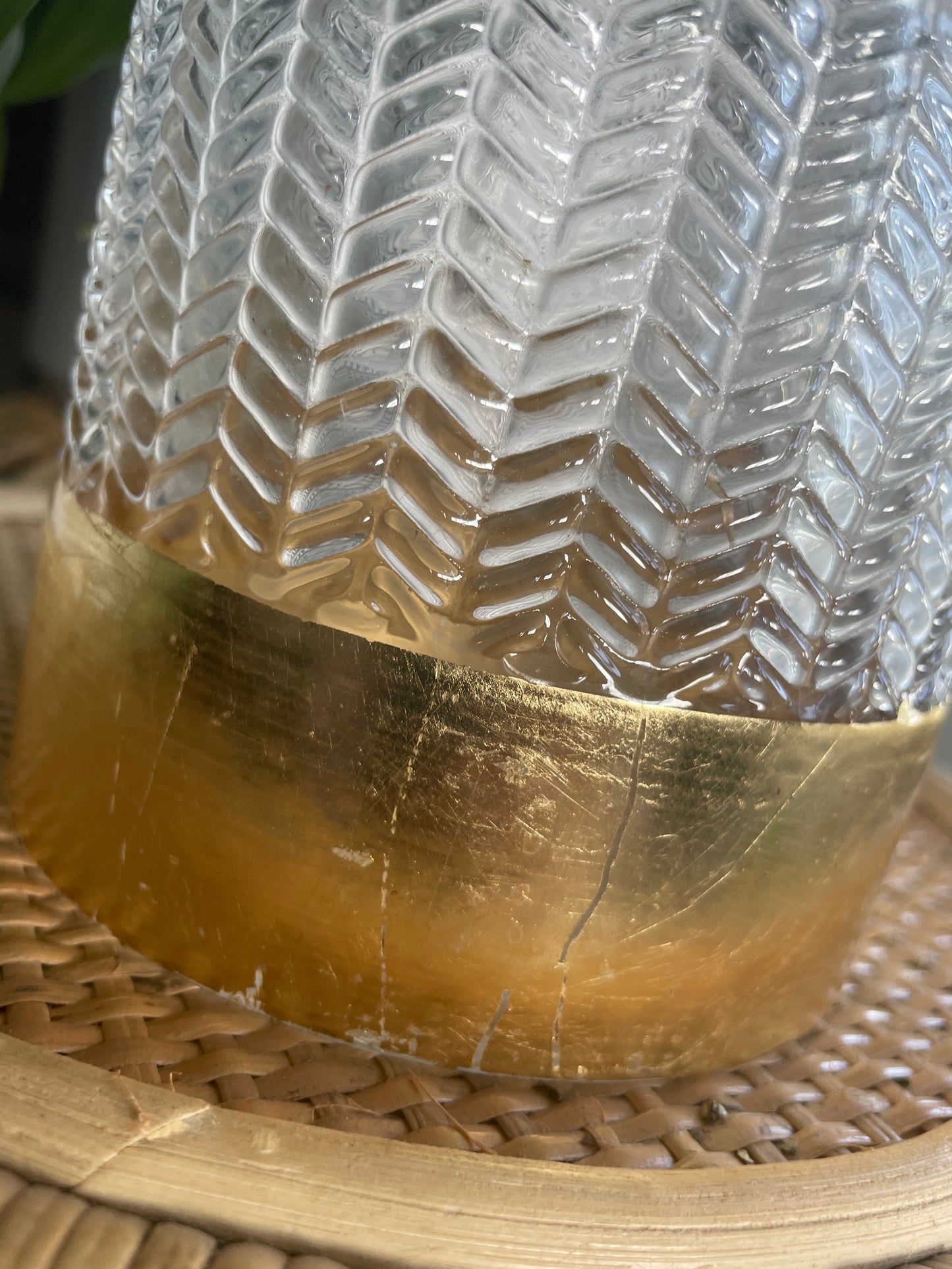 Glass Herringbone Vase Propagation Vessel with Gold Base