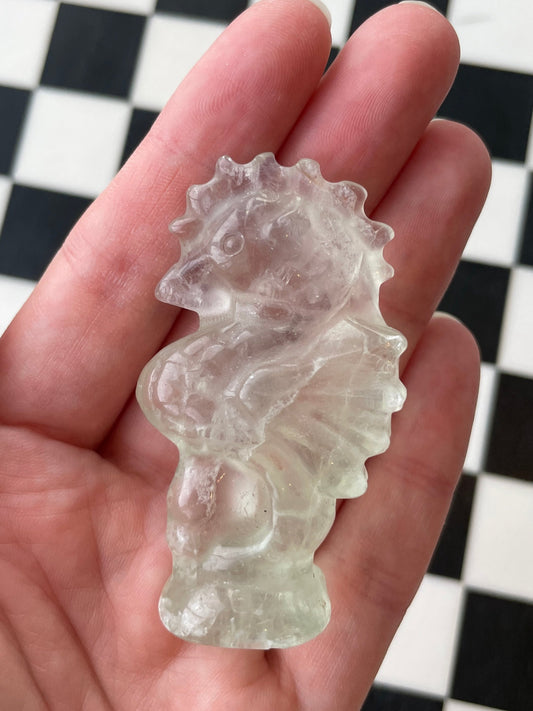 green fluorite seahorse crystal carving fluorite sea horse gift for ocean lover sea creature gift ocean aesthetic crystal polished fluorite carving