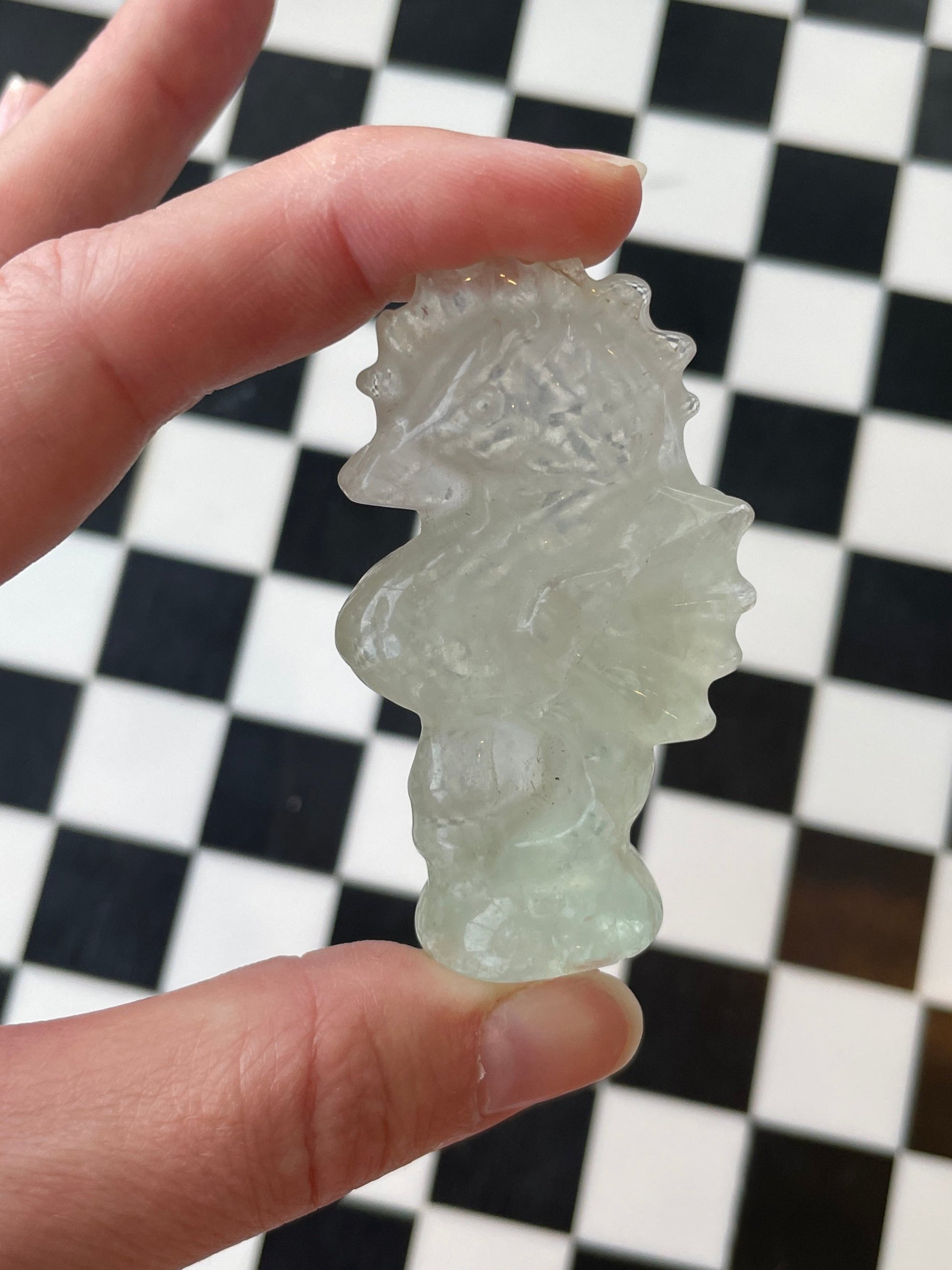 green fluorite seahorse crystal carving fluorite sea horse gift for ocean lover sea creature gift ocean aesthetic crystal polished fluorite carving