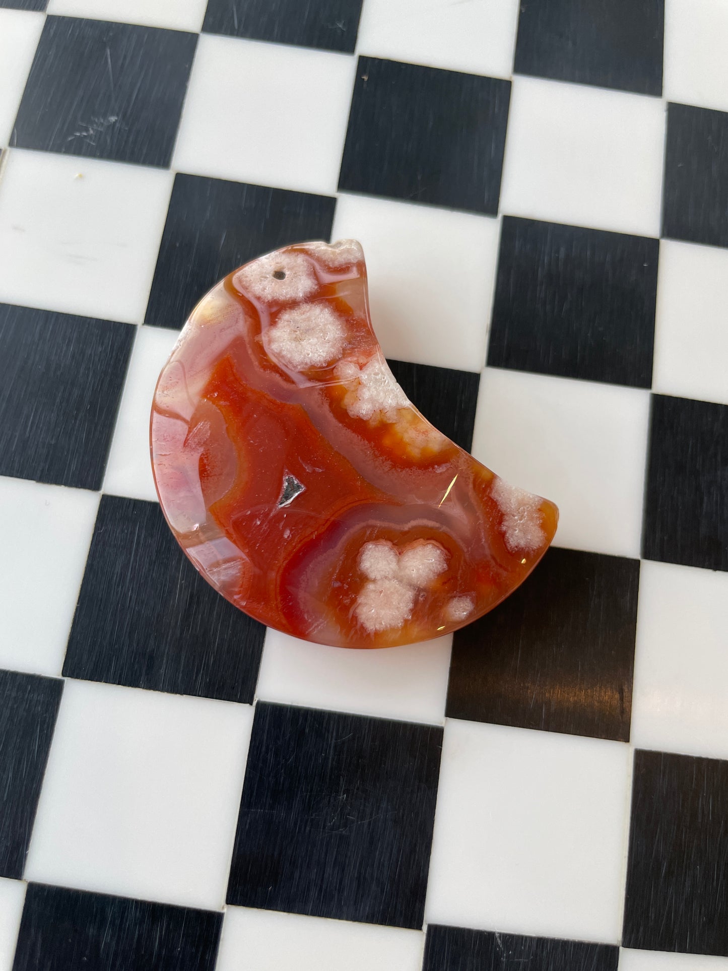 Red Carnelian and Flower Agate Druzy Moon Crystal Carving Altar Figurine Gem Stone Gift  Magic Gemstone Druzy Agate Moon Figurine