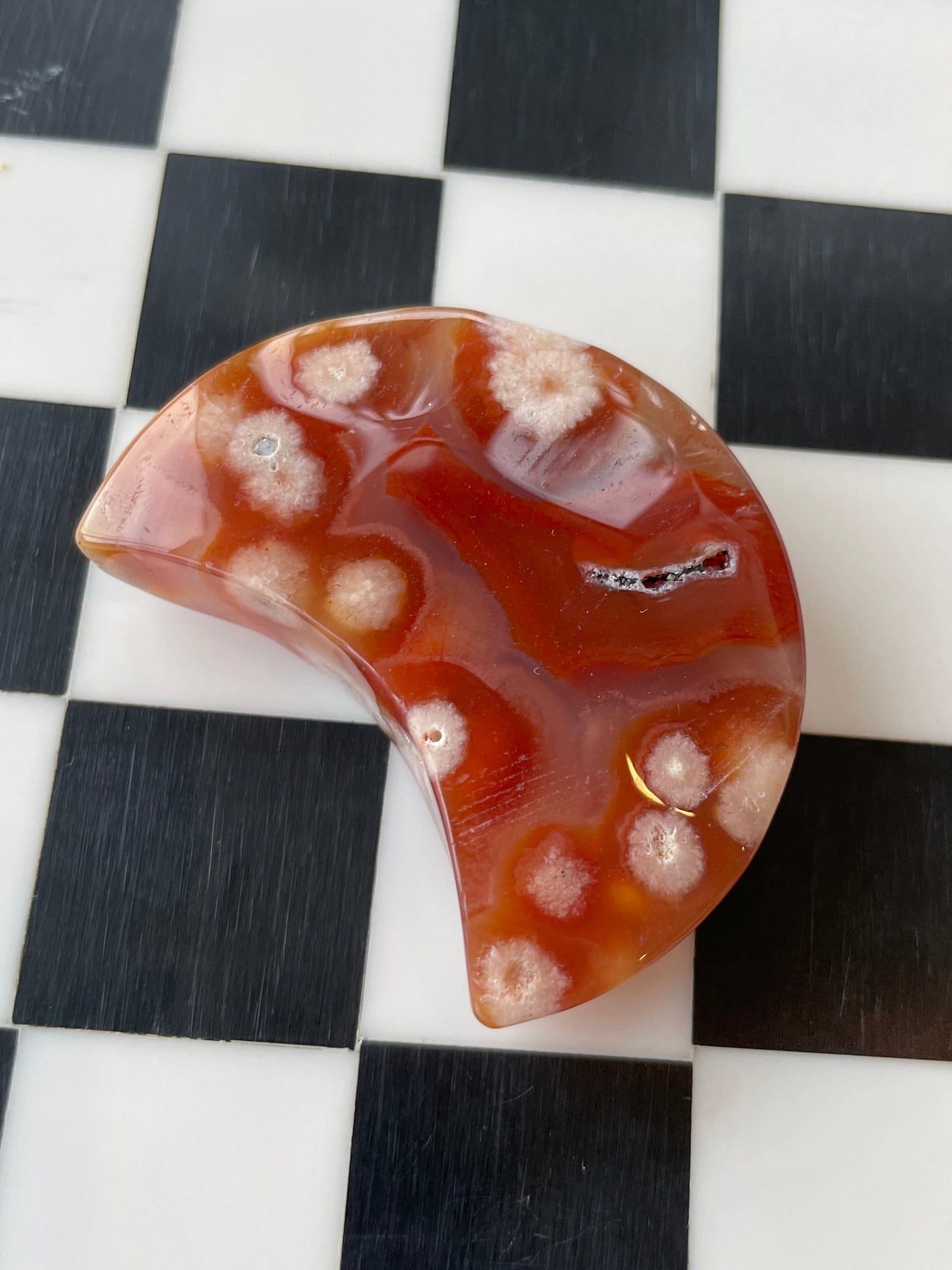 Red Carnelian and Flower Agate Druzy Moon Crystal Carving Altar Figurine Gem Stone Gift  Magic Gemstone Druzy Agate Moon Figurine