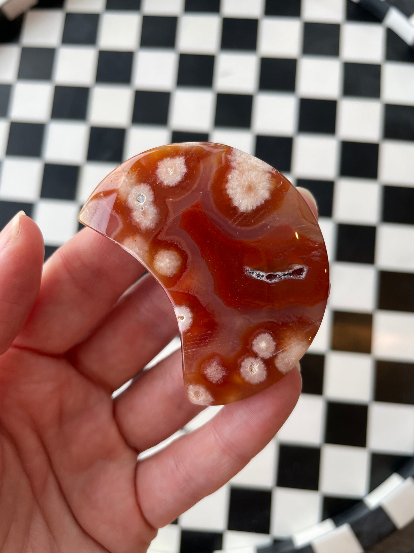 Red Carnelian and Flower Agate Druzy Moon Crystal Carving Altar Figurine Gem Stone Gift  Magic Gemstone Druzy Agate Moon Figurine