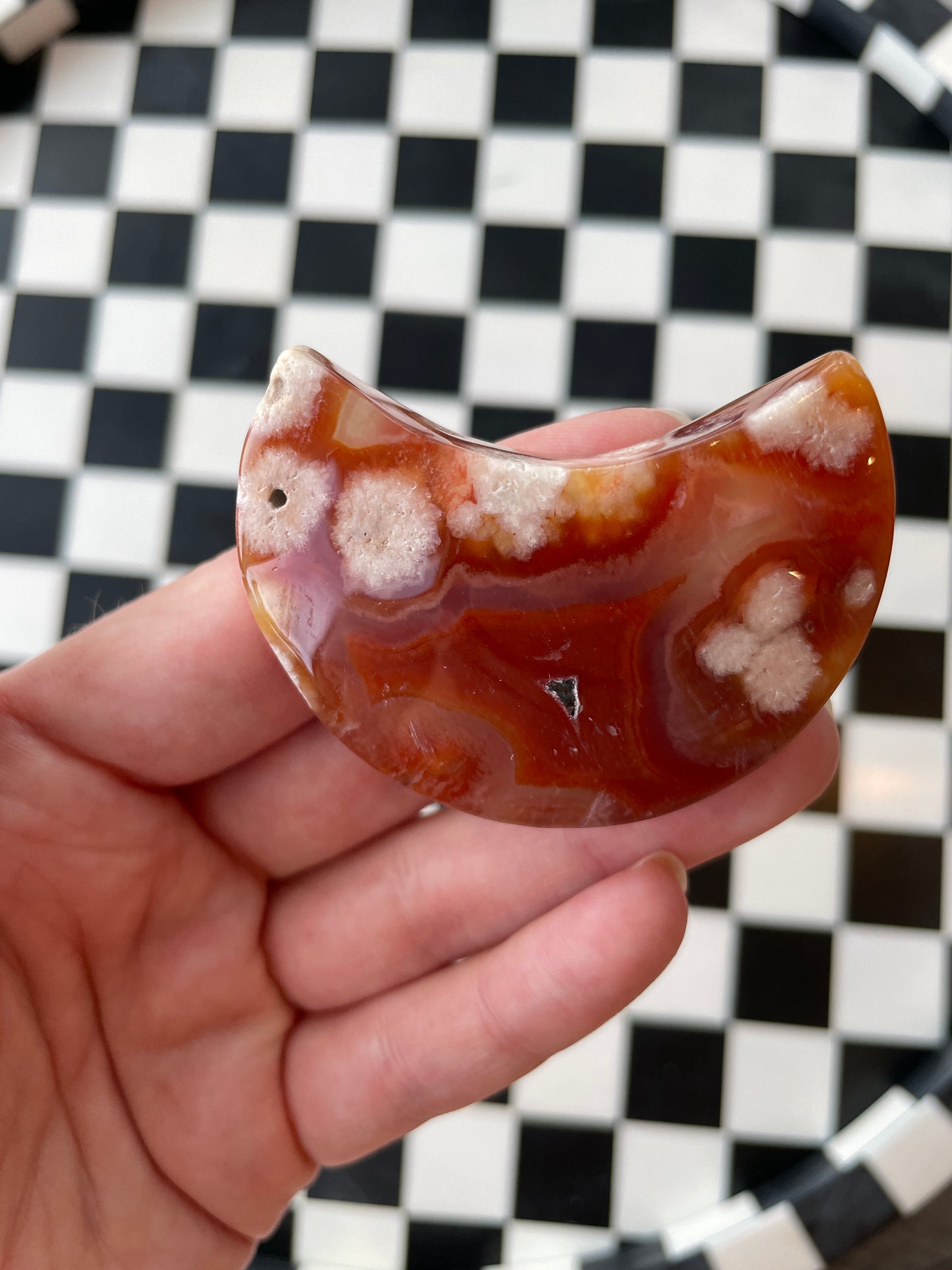 Red Carnelian and Flower Agate Druzy Moon Crystal Carving Altar Figurine Gem Stone Gift  Magic Gemstone Druzy Agate Moon Figurine