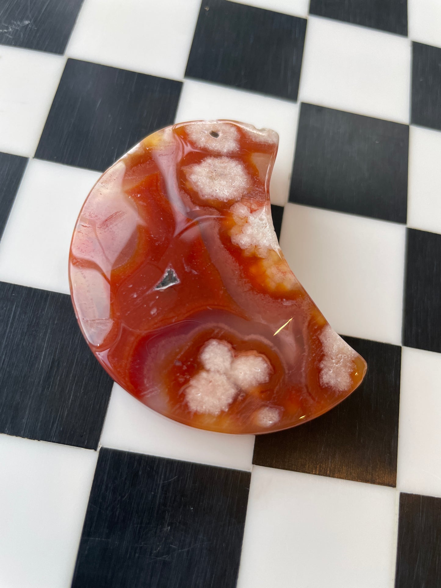 Red Carnelian and Flower Agate Druzy Moon Crystal Carving Altar Figurine Gem Stone Gift Magic Gemstone Druzy Agate Moon Figurine