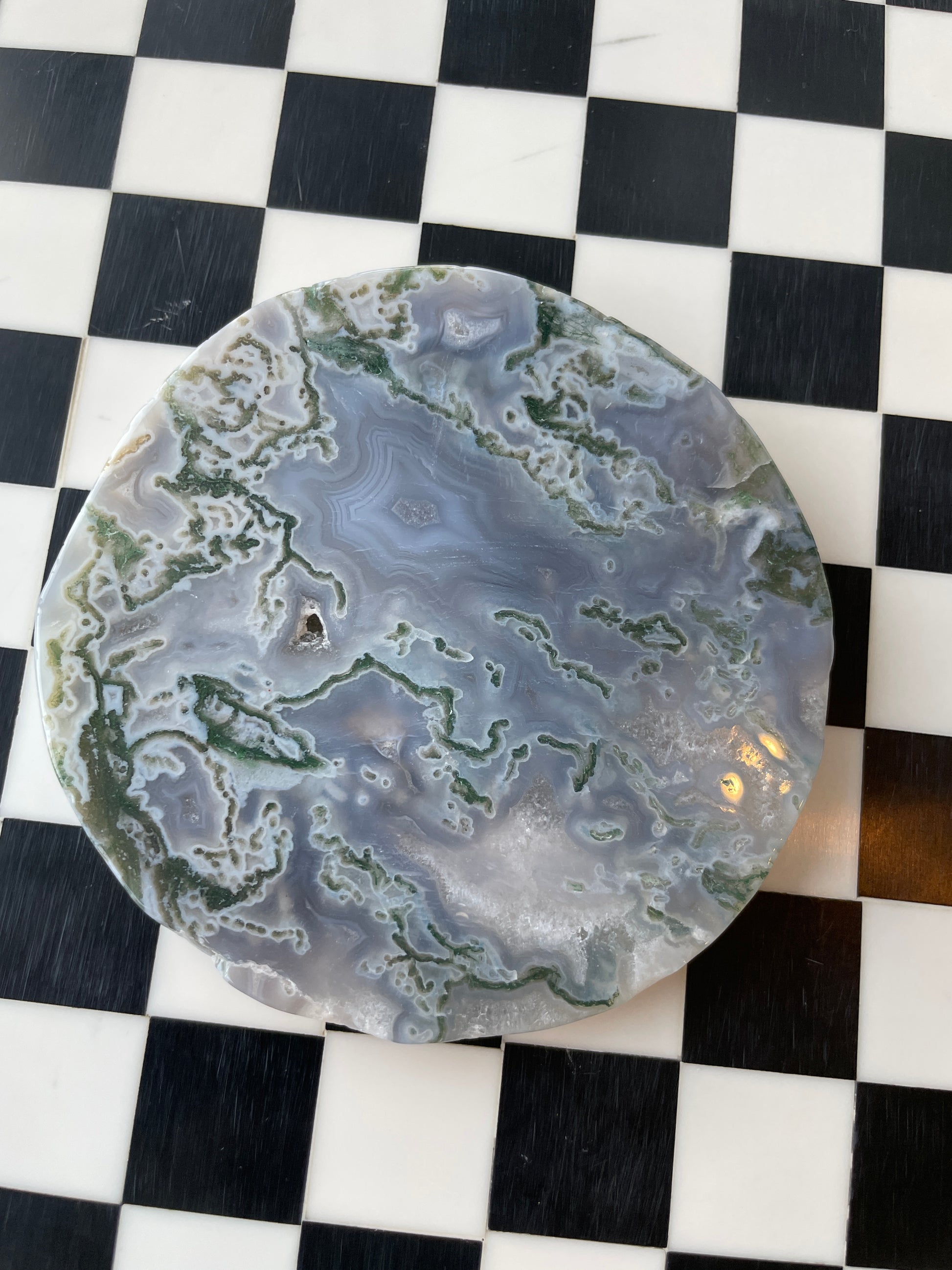 Druzy Agate Moss Agate Crystal Disc Natural Agate Crystal Decor Healing Crystal Meditation Tool Home Decor Crystal Display Spiritual Gift