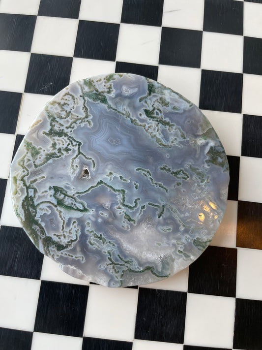 Druzy Agate Moss Agate Crystal Disc Natural Agate Crystal Decor Healing Crystal Meditation Tool Home Decor Crystal Display Spiritual Gift