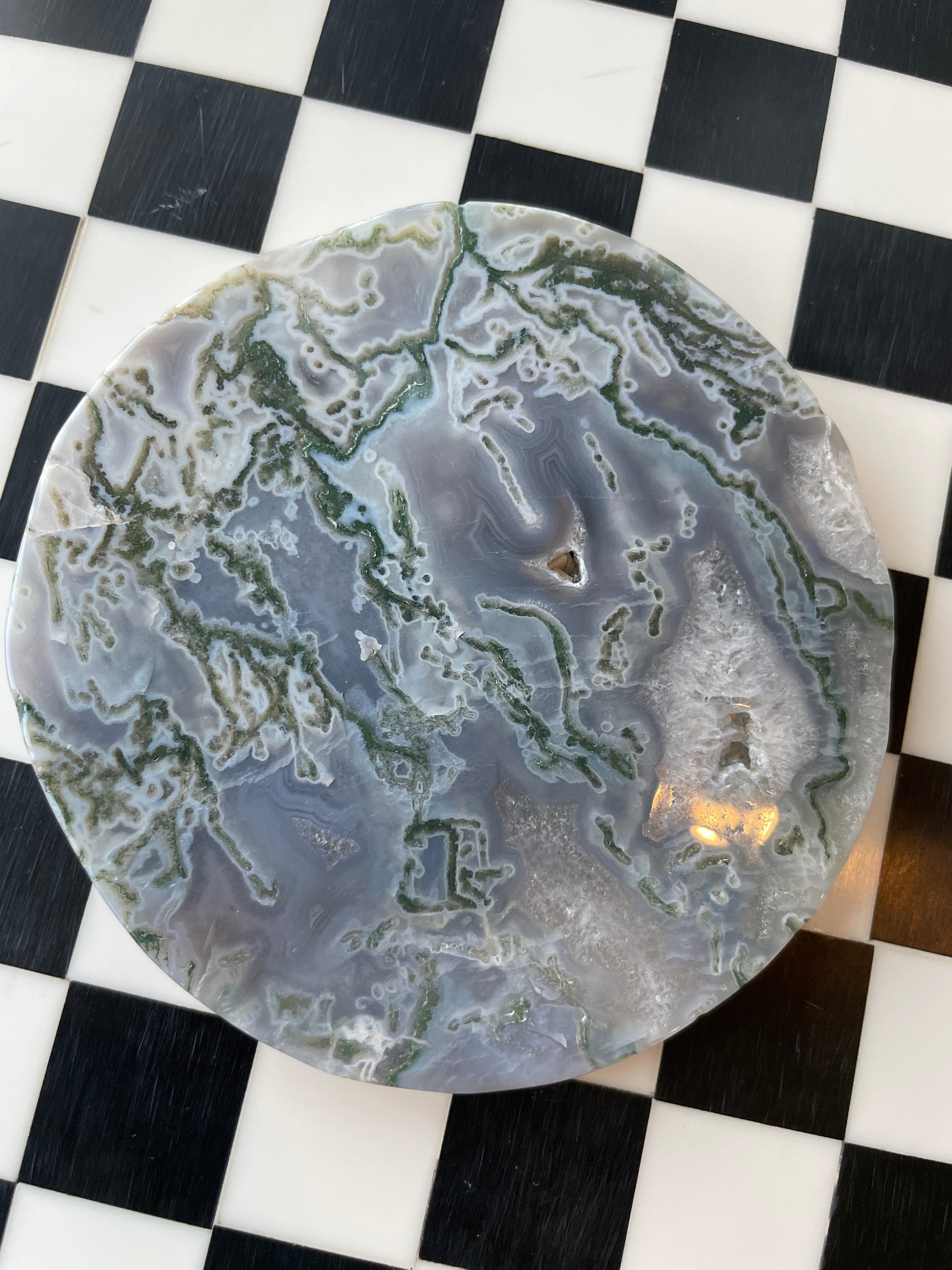 Druzy Agate Moss Agate Crystal Disc Natural Agate Crystal Decor Healing Crystal Meditation Tool Home Decor Crystal Display Spiritual Gift