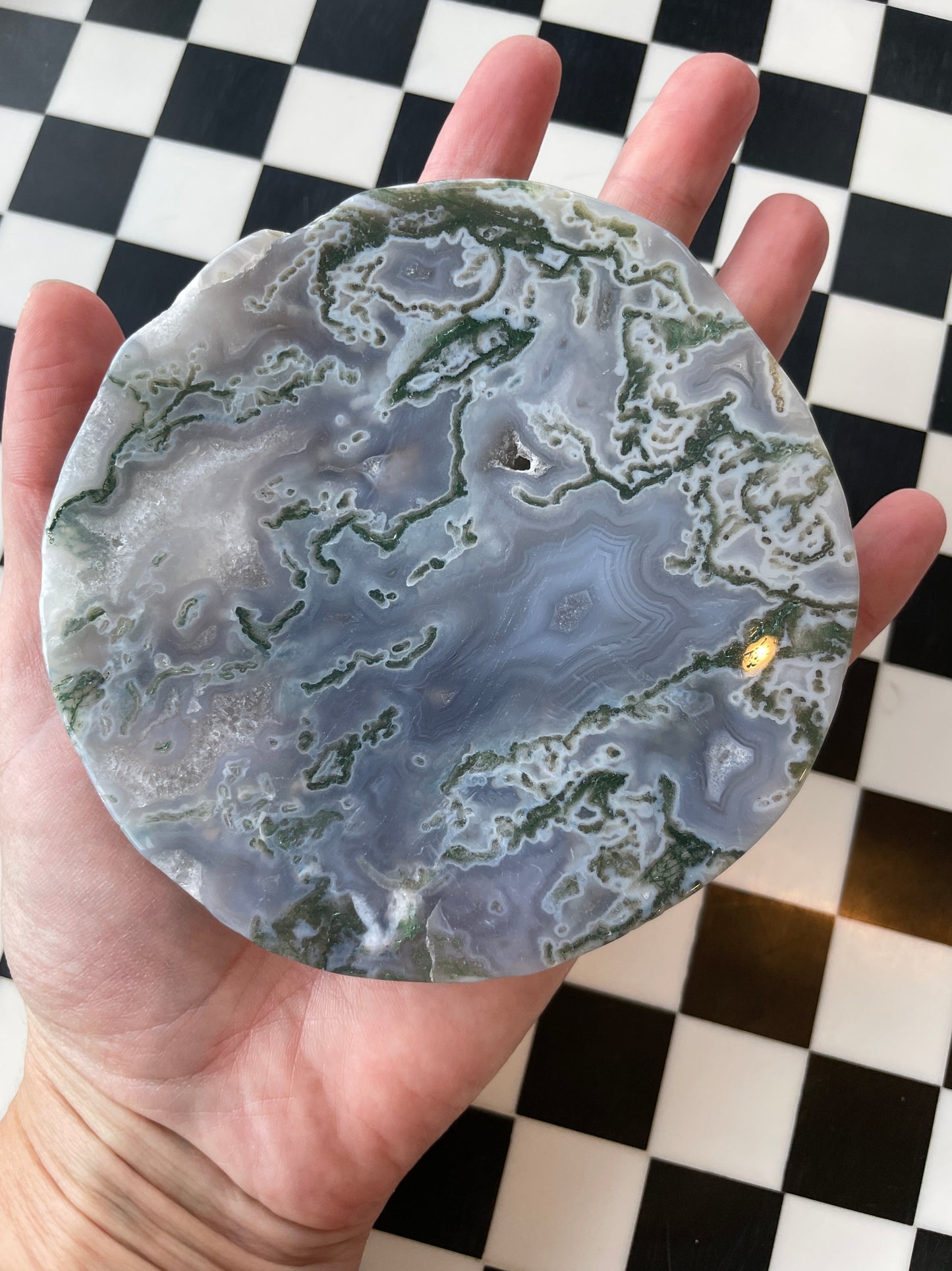 Druzy Agate Moss Agate Crystal Disc Natural Agate Crystal Decor Healing Crystal Meditation Tool Home Decor Crystal Display Spiritual Gift