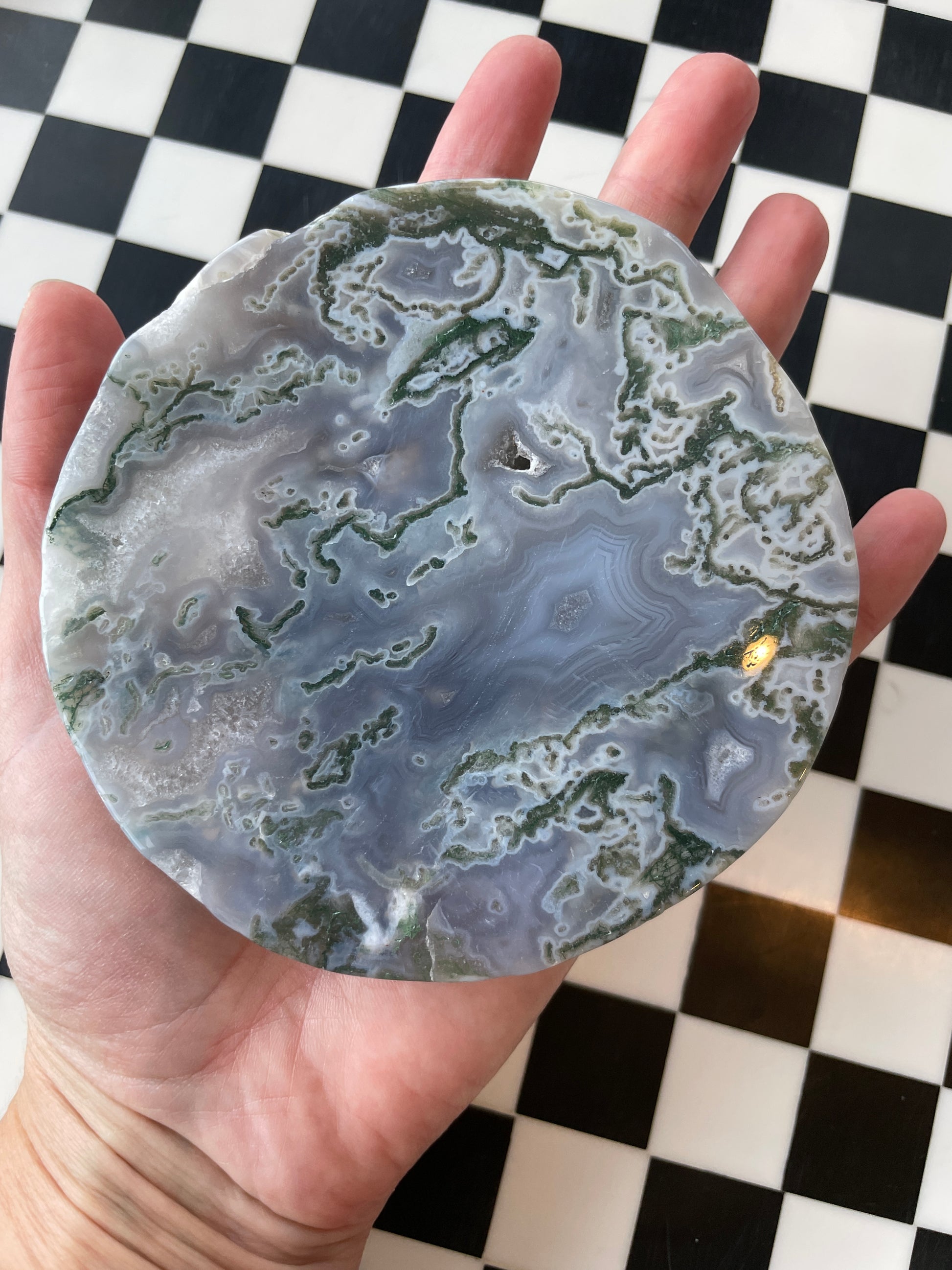 Druzy Agate Moss Agate Crystal Disc Natural Agate Crystal Decor Healing Crystal Meditation Tool Home Decor Crystal Display Spiritual Gift