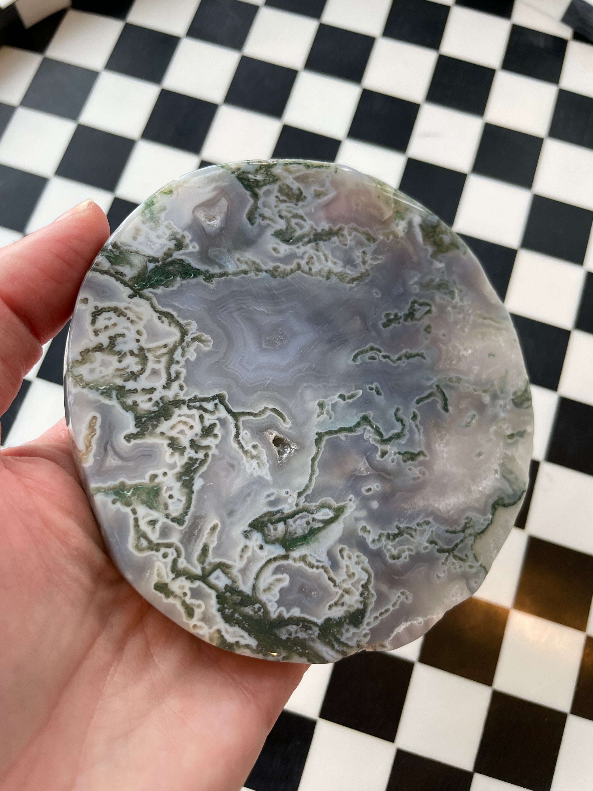 Druzy Agate Moss Agate Crystal Disc Natural Agate Crystal Decor Healing Crystal Meditation Tool Home Decor Crystal Display Spiritual Gift