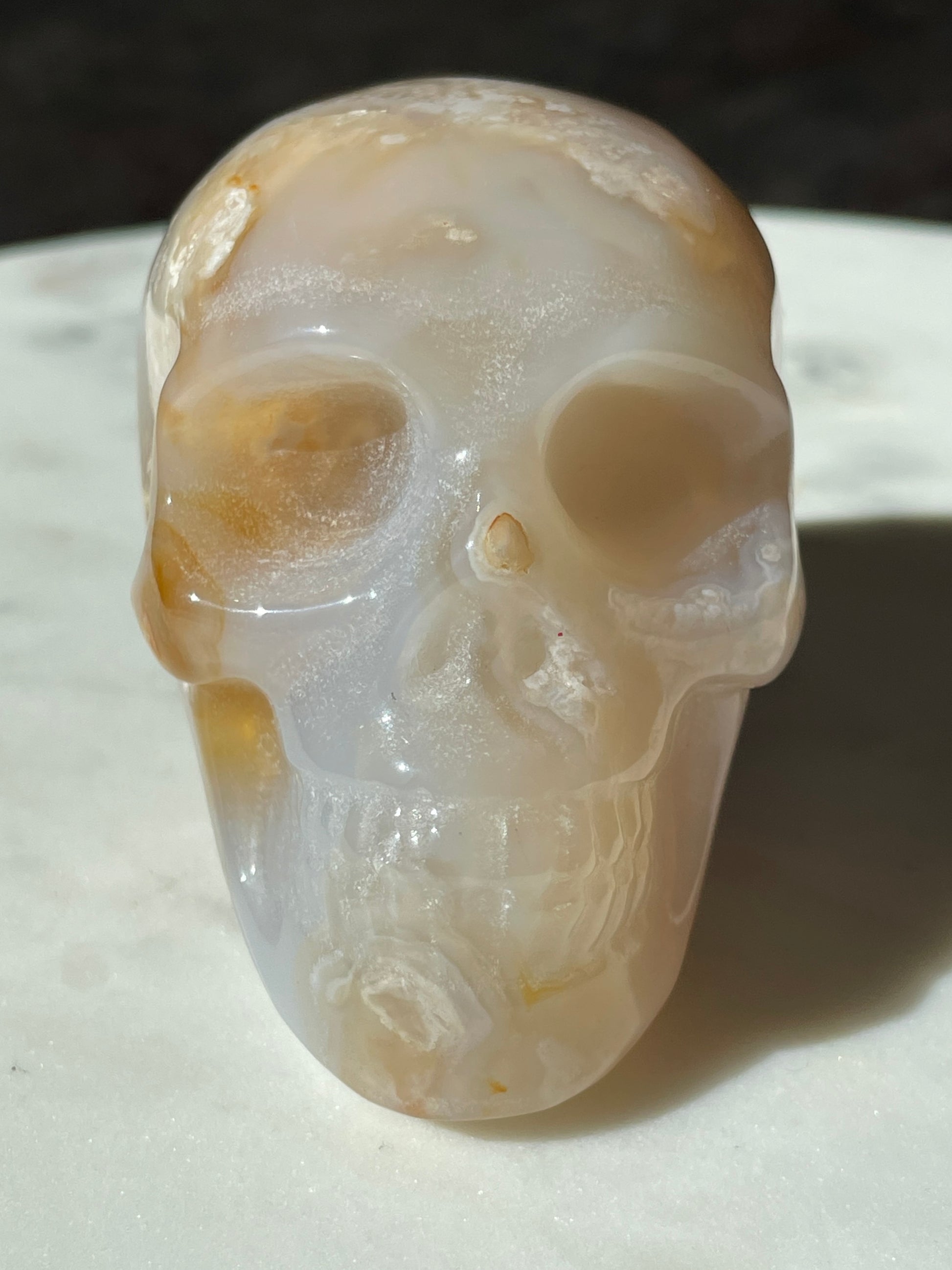 flower agate skull carving figurine spooky crystal carving gift for witch halloween lover magic altar piece skeleton druzy agate skull