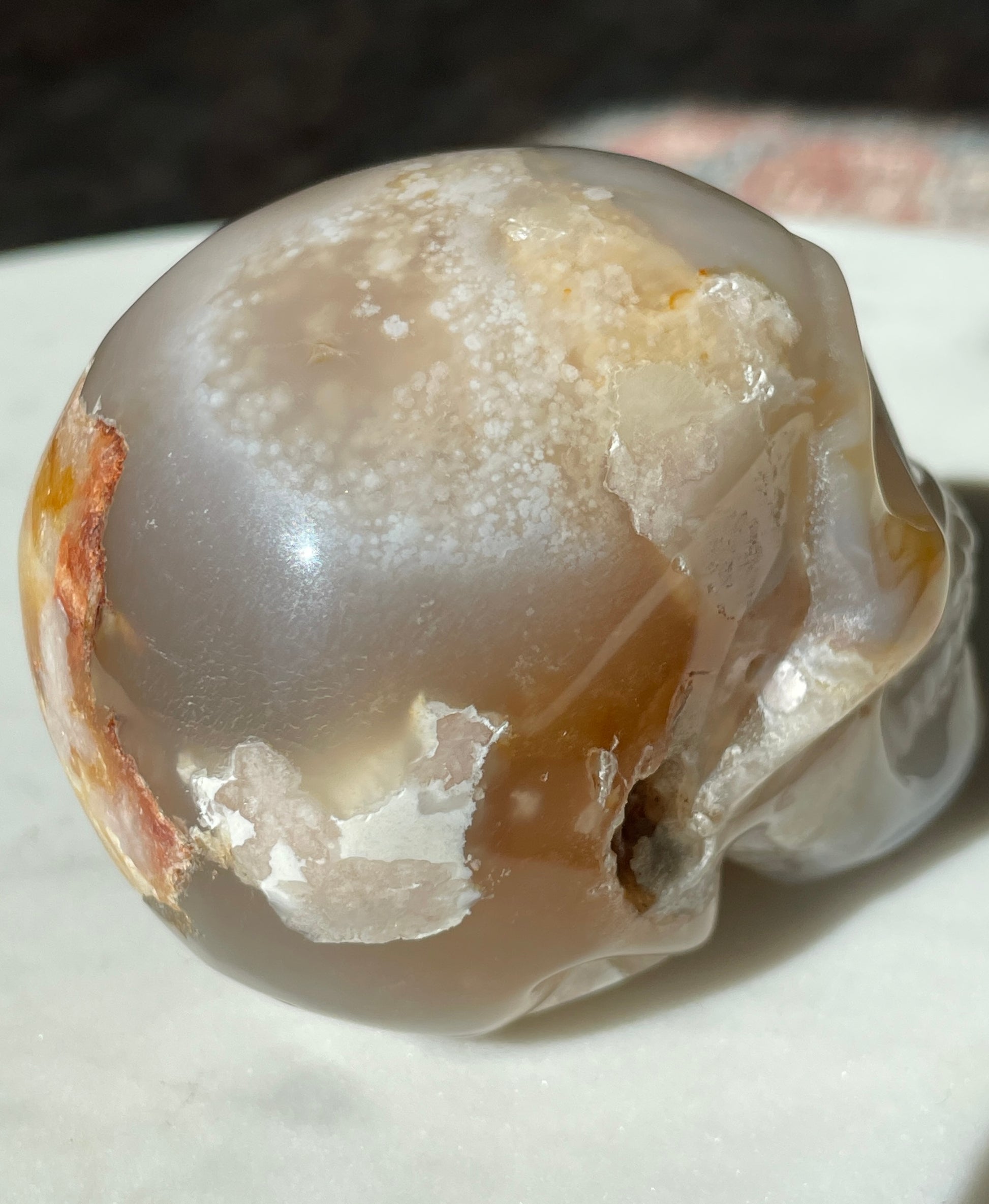 flower agate skull carving figurine spooky crystal carving gift for witch halloween lover magic altar piece skeleton druzy agate skull