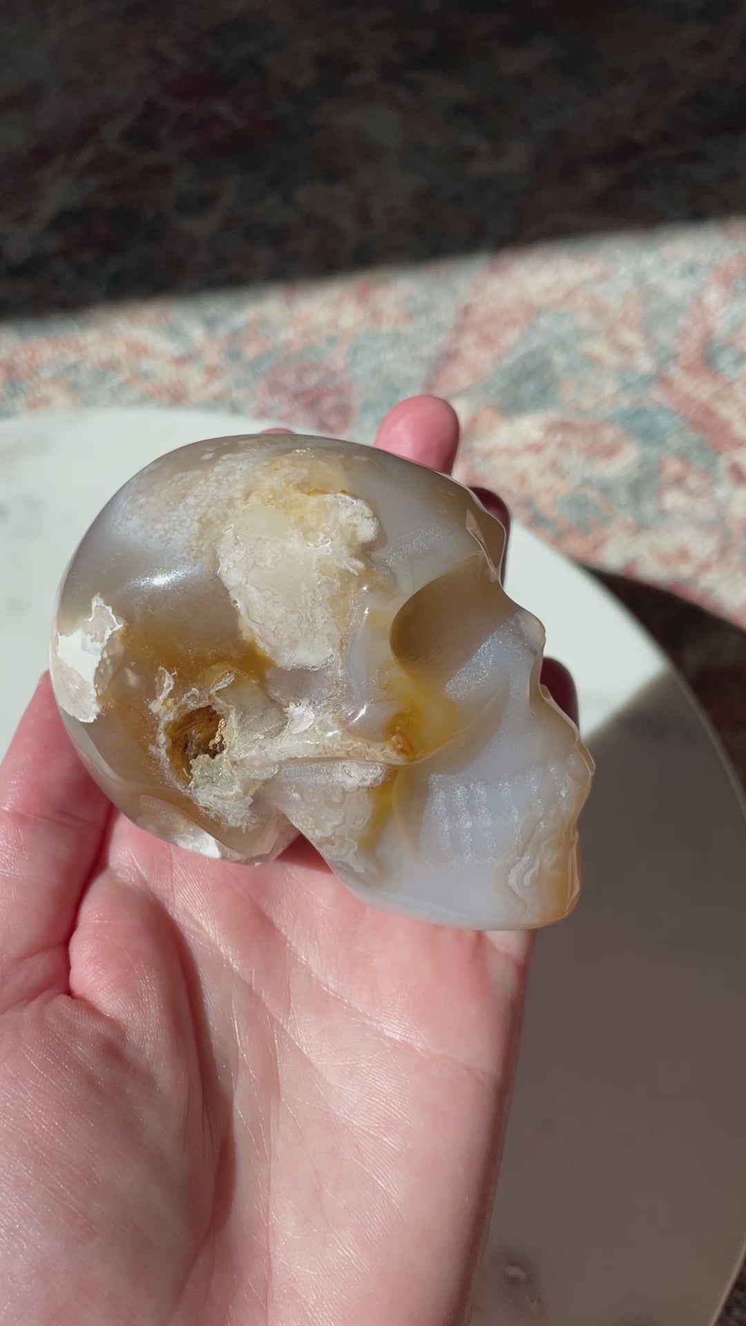 flower agate skull carving figurine spooky crystal carving gift for witch halloween lover magic altar piece skeleton druzy agate skull
